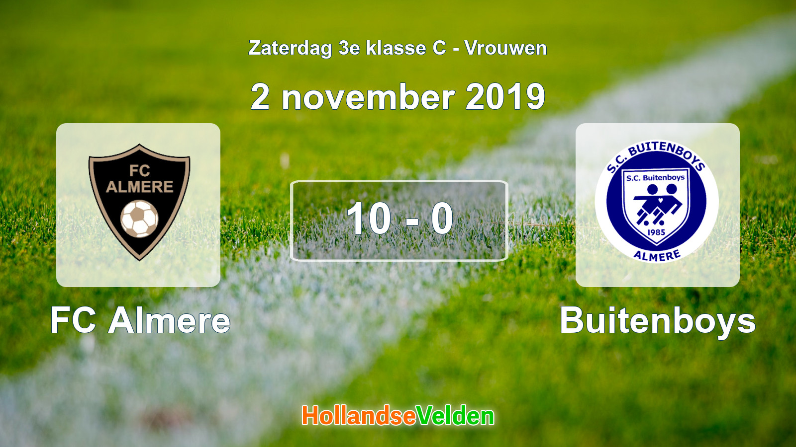 Gespeelde wedstrijd: FC Almere - Buitenboys 10 - 0 (2 november 2019)