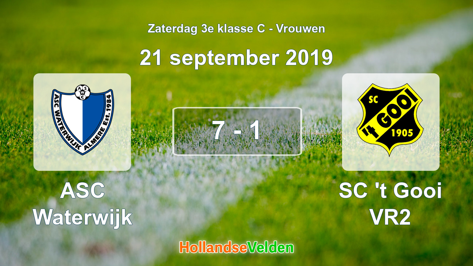Gespeelde wedstrijd: ASC Waterwijk - SC 't Gooi VR2 7 - 1 (21 september 2019)