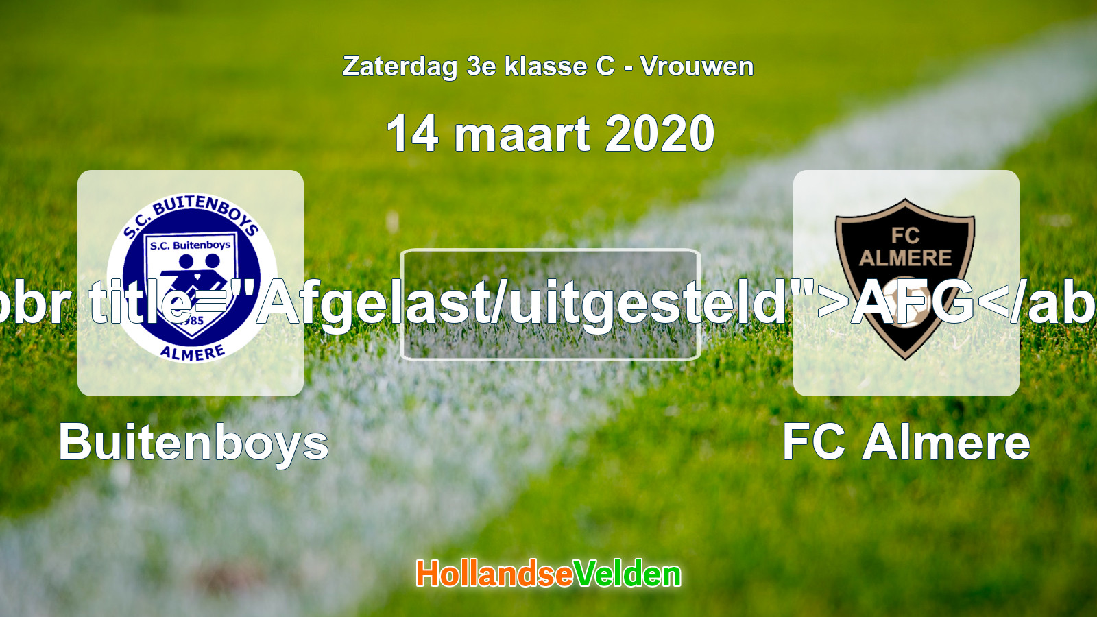 Geplande wedstrijd: Buitenboys - FC Almere (14 maart 2020)
