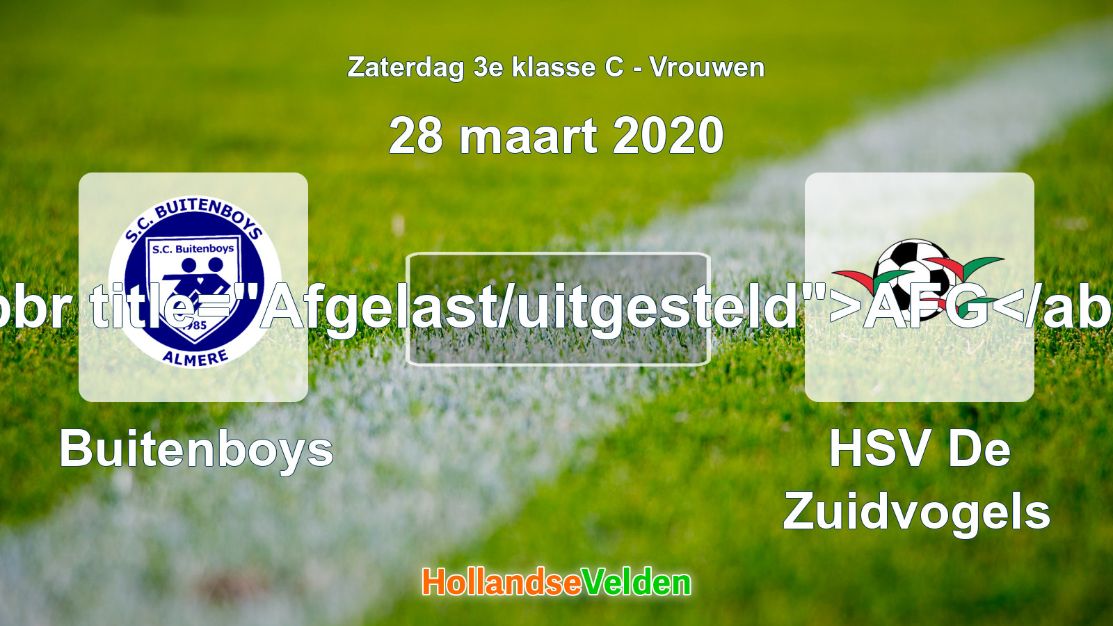 Geplande wedstrijd: Buitenboys - HSV De Zuidvogels (28 maart 2020)