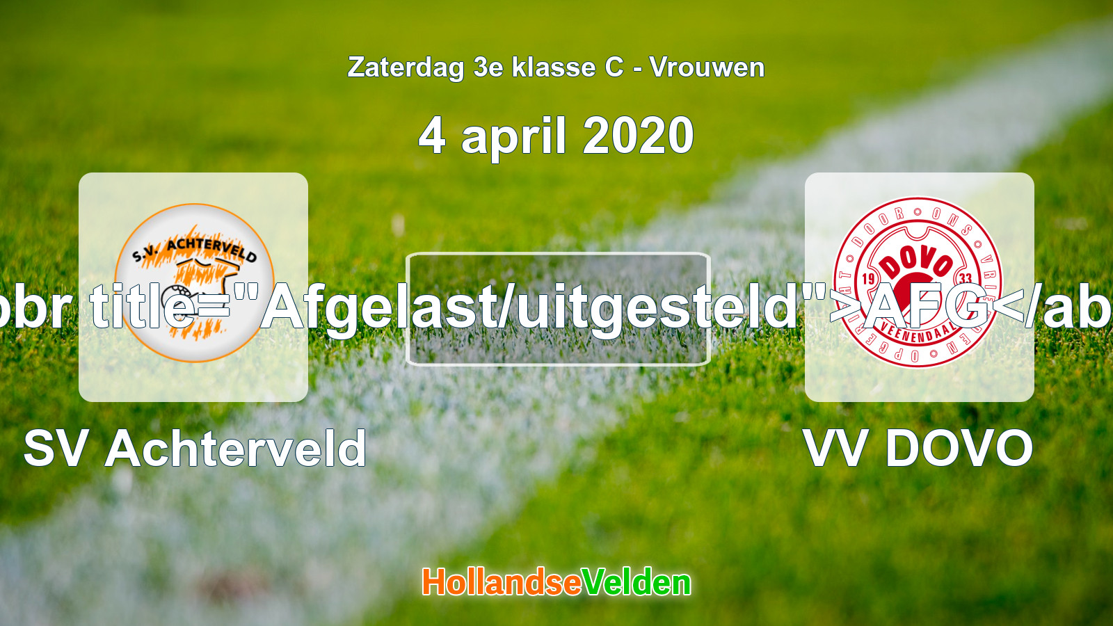Geplande wedstrijd: SV Achterveld - VV DOVO (4 april 2020)