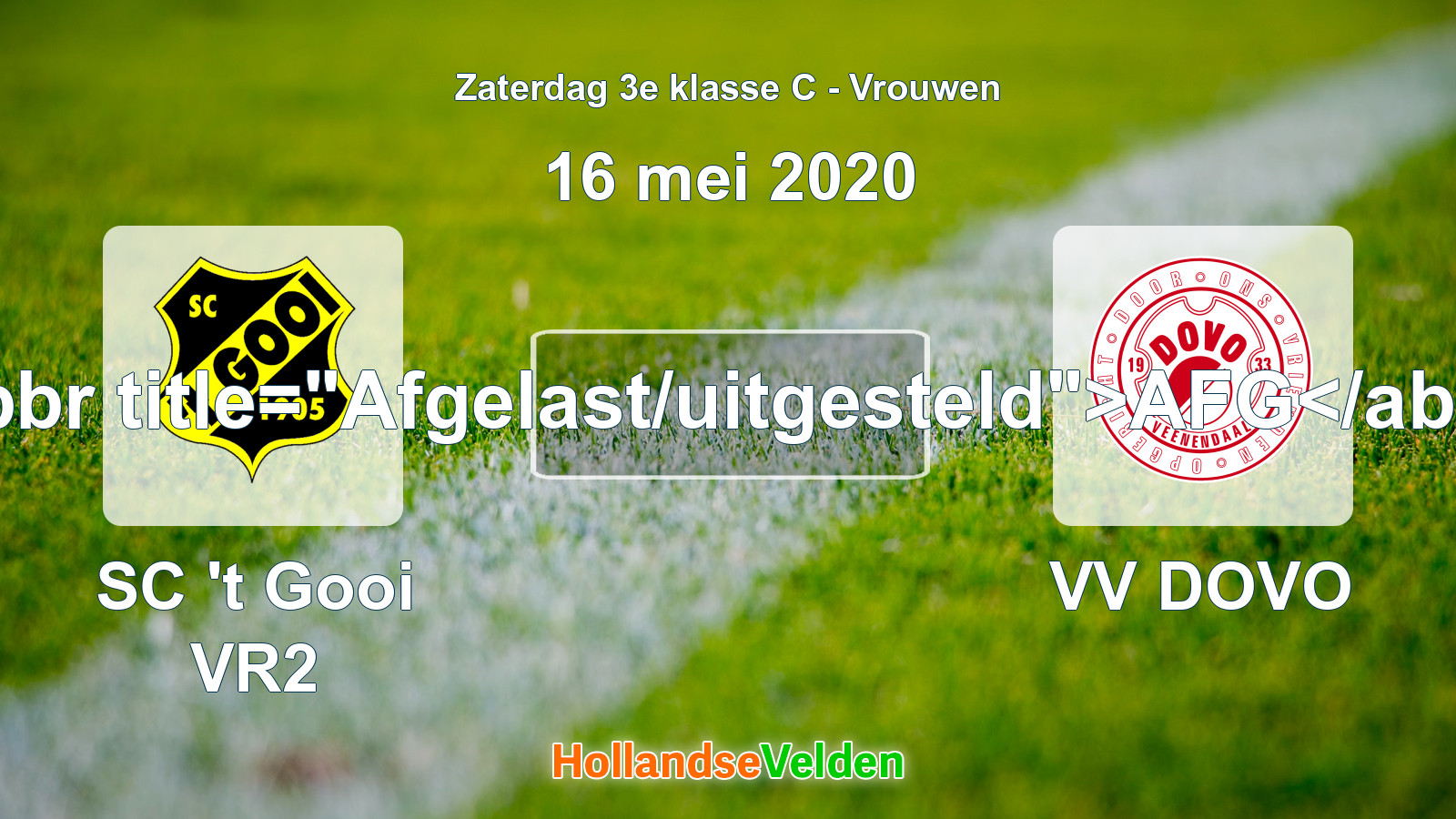 Geplande wedstrijd: SC 't Gooi VR2 - VV DOVO (16 mei 2020)