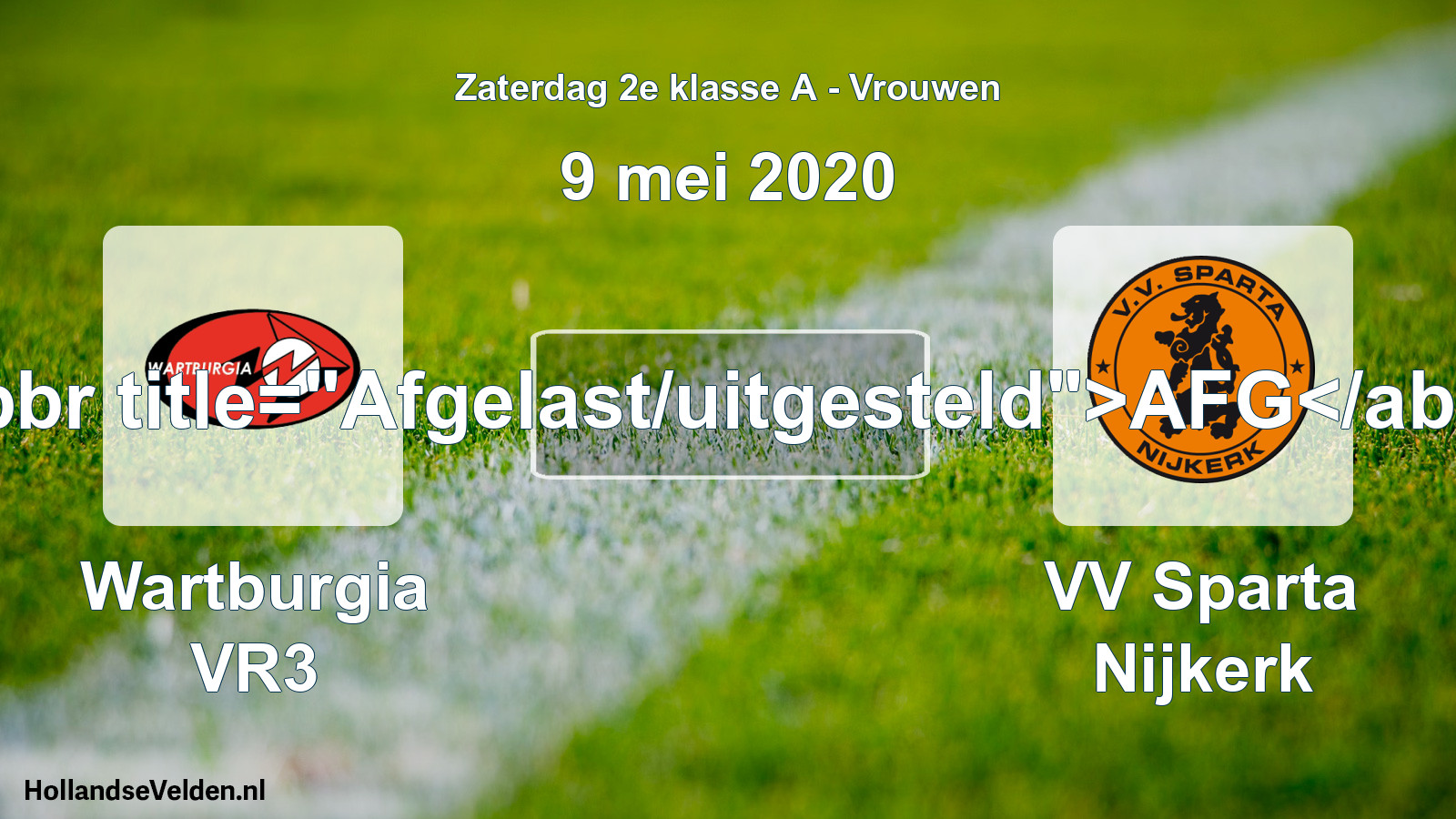 Geplande wedstrijd: Wartburgia VR3 - VV Sparta Nijkerk (9 mei 2020)