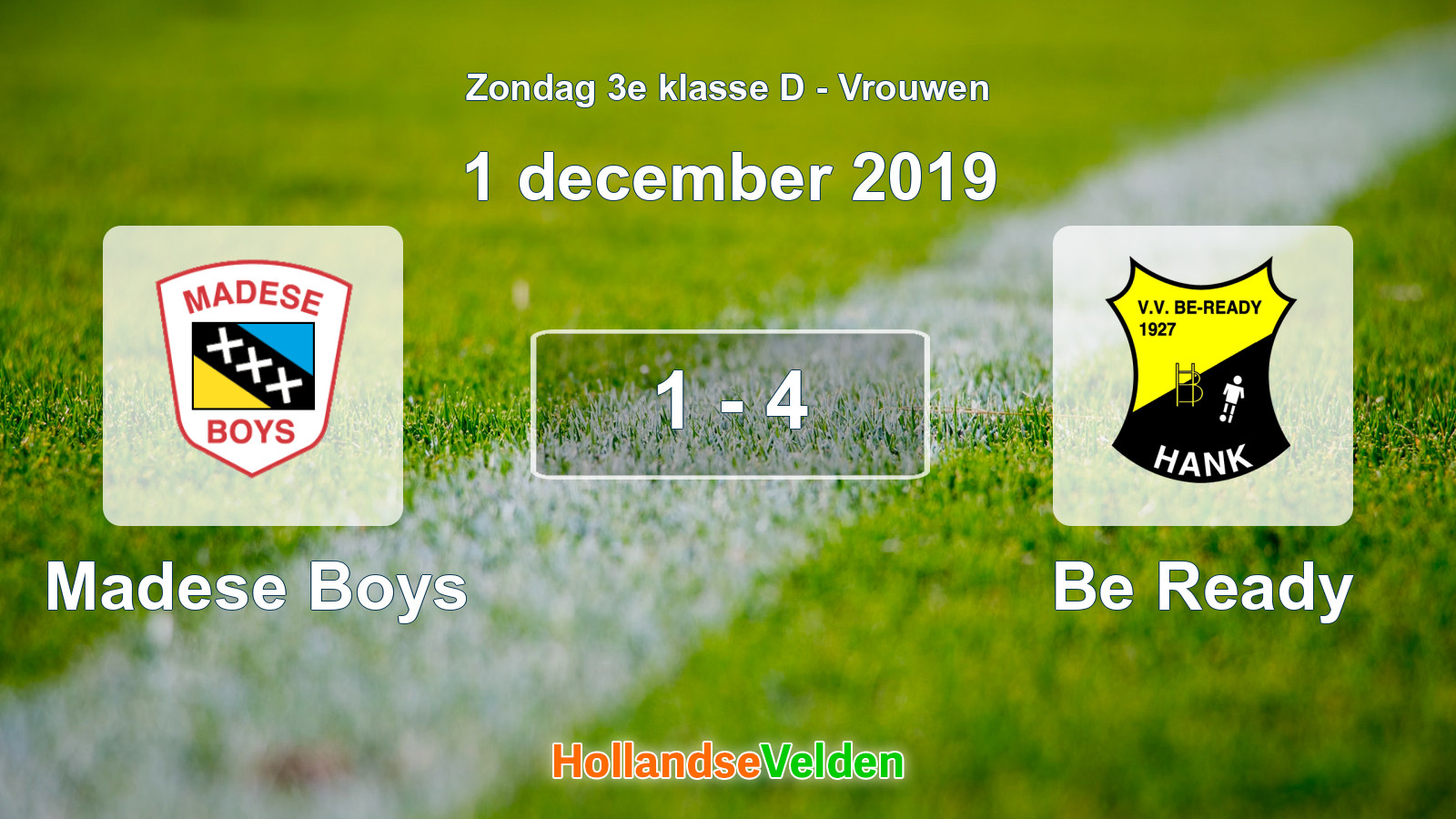 Gespeelde wedstrijd: Madese Boys - Be Ready 1 - 4 (1 december 2019)
