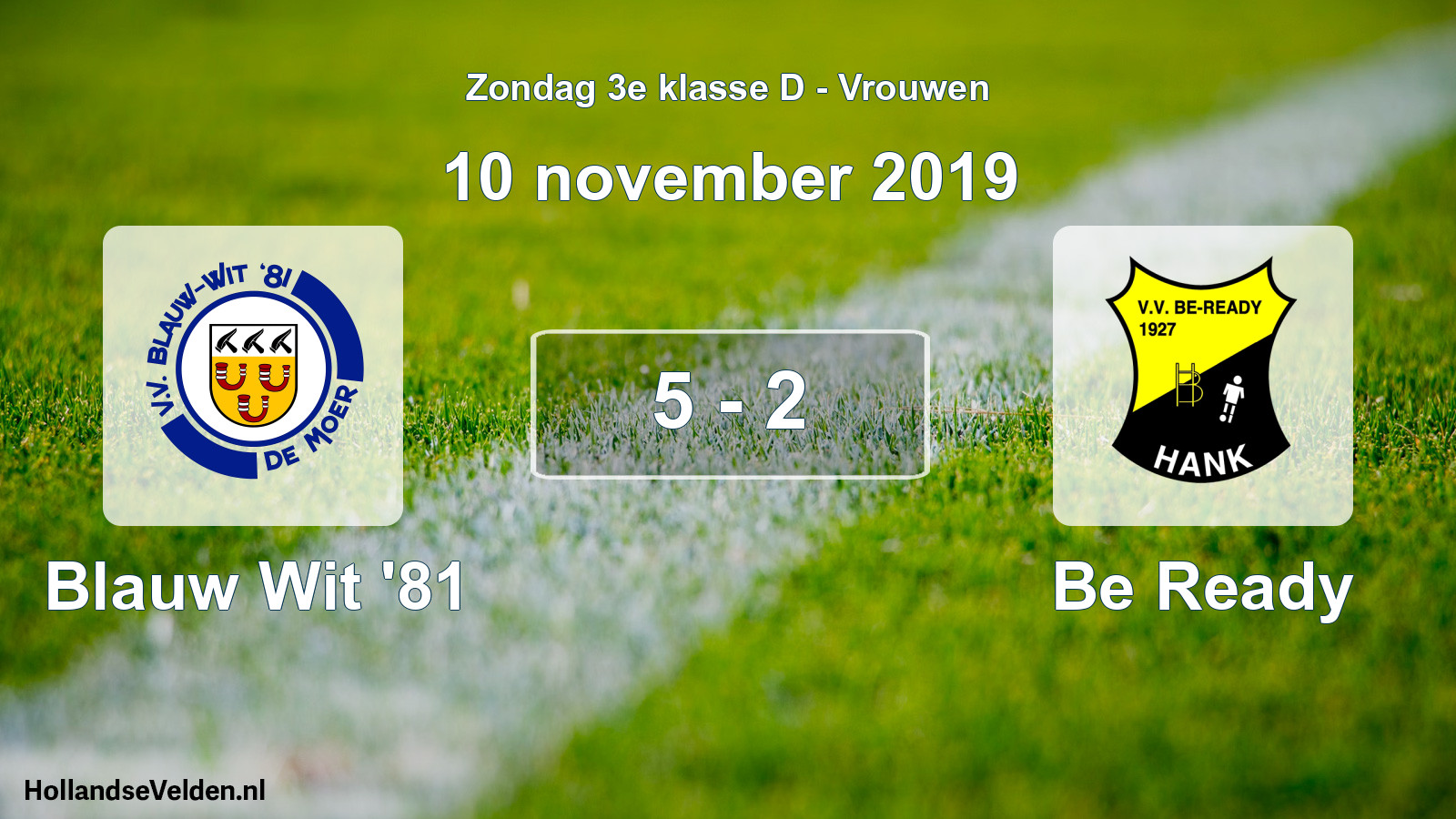 Gespeelde wedstrijd: Blauw Wit '81 - Be Ready 5 - 2 (10 november 2019)