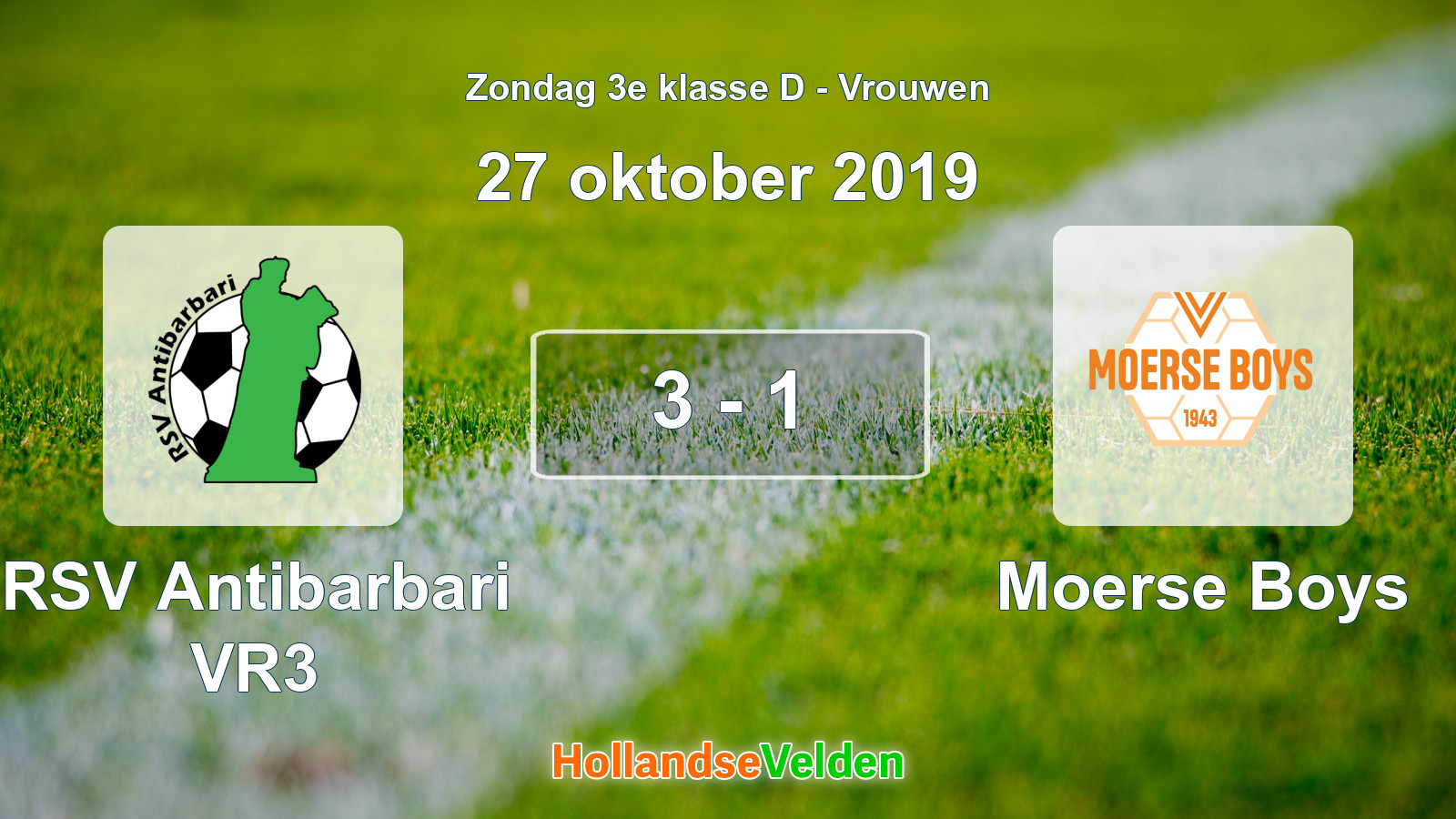 Gespeelde wedstrijd: RSV Antibarbari VR3 - Moerse Boys 3 - 1 (27 oktober 2019)