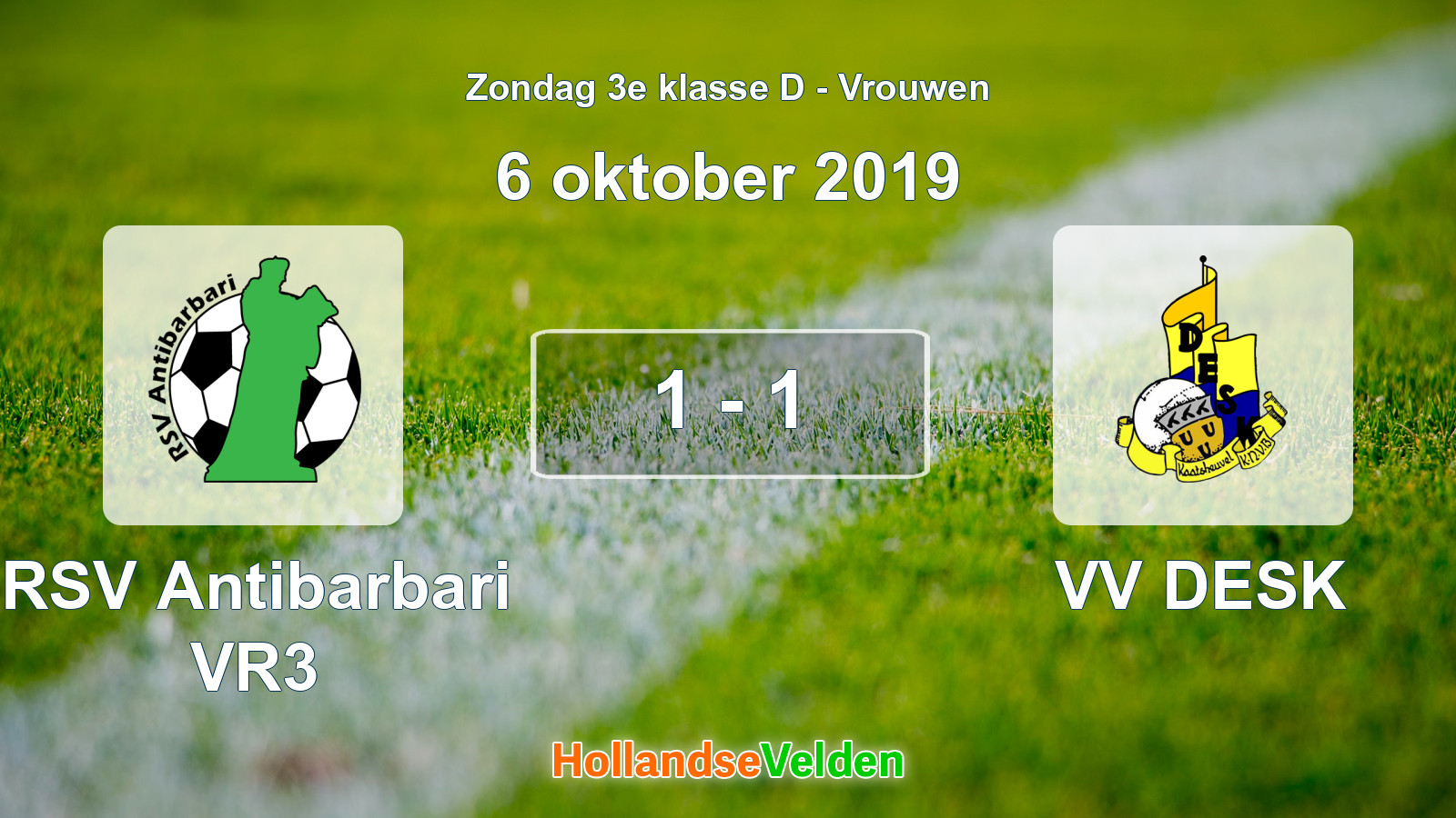 Gespeelde wedstrijd: RSV Antibarbari VR3 - VV DESK 1 - 1 (6 oktober 2019)