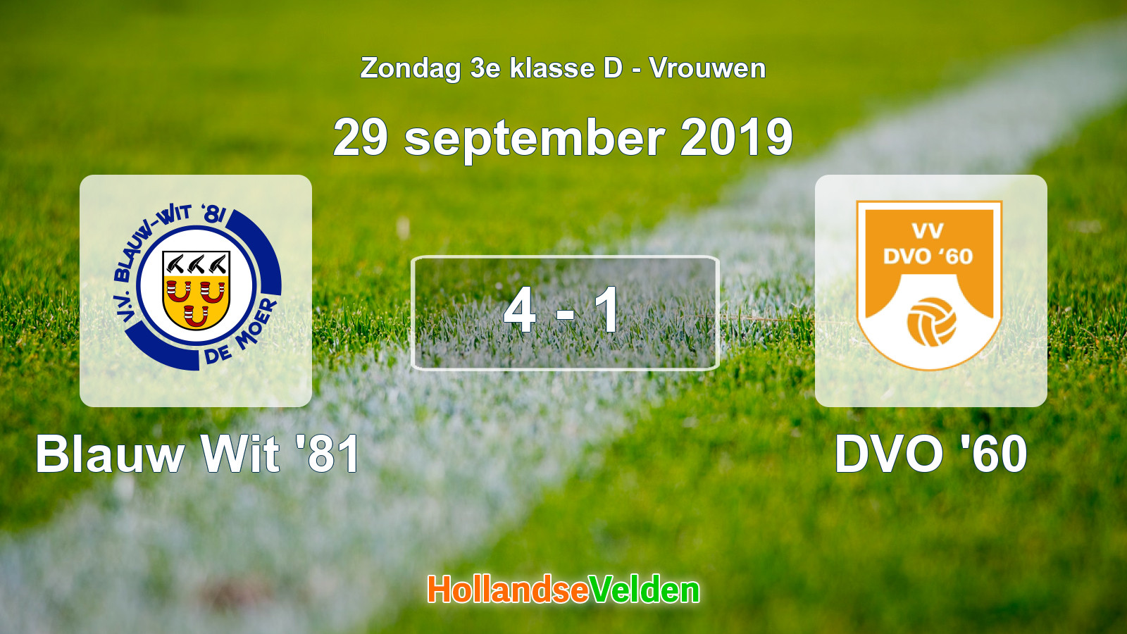 Gespeelde wedstrijd: Blauw Wit '81 - DVO '60 4 - 1 (29 september 2019)