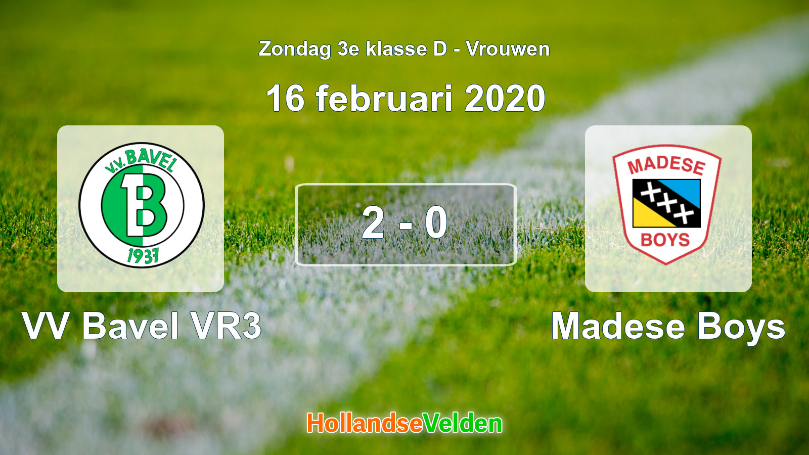 Gespeelde wedstrijd: VV Bavel VR3 - Madese Boys 2 - 0 (16 februari 2020)