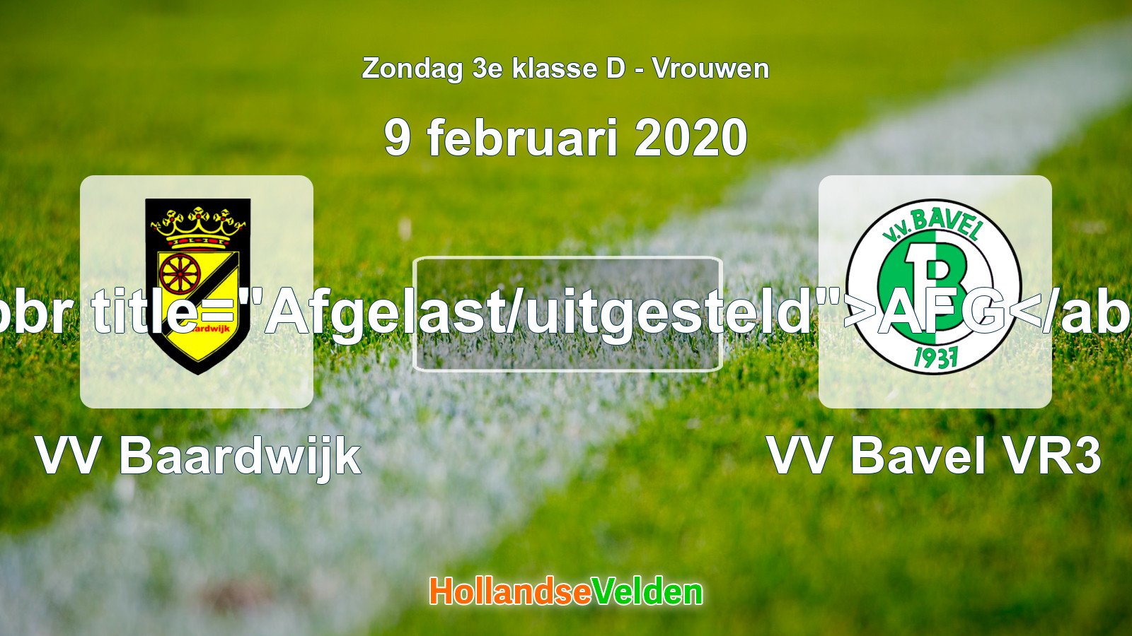 Geplande wedstrijd: VV Baardwijk - VV Bavel VR3 (9 februari 2020)