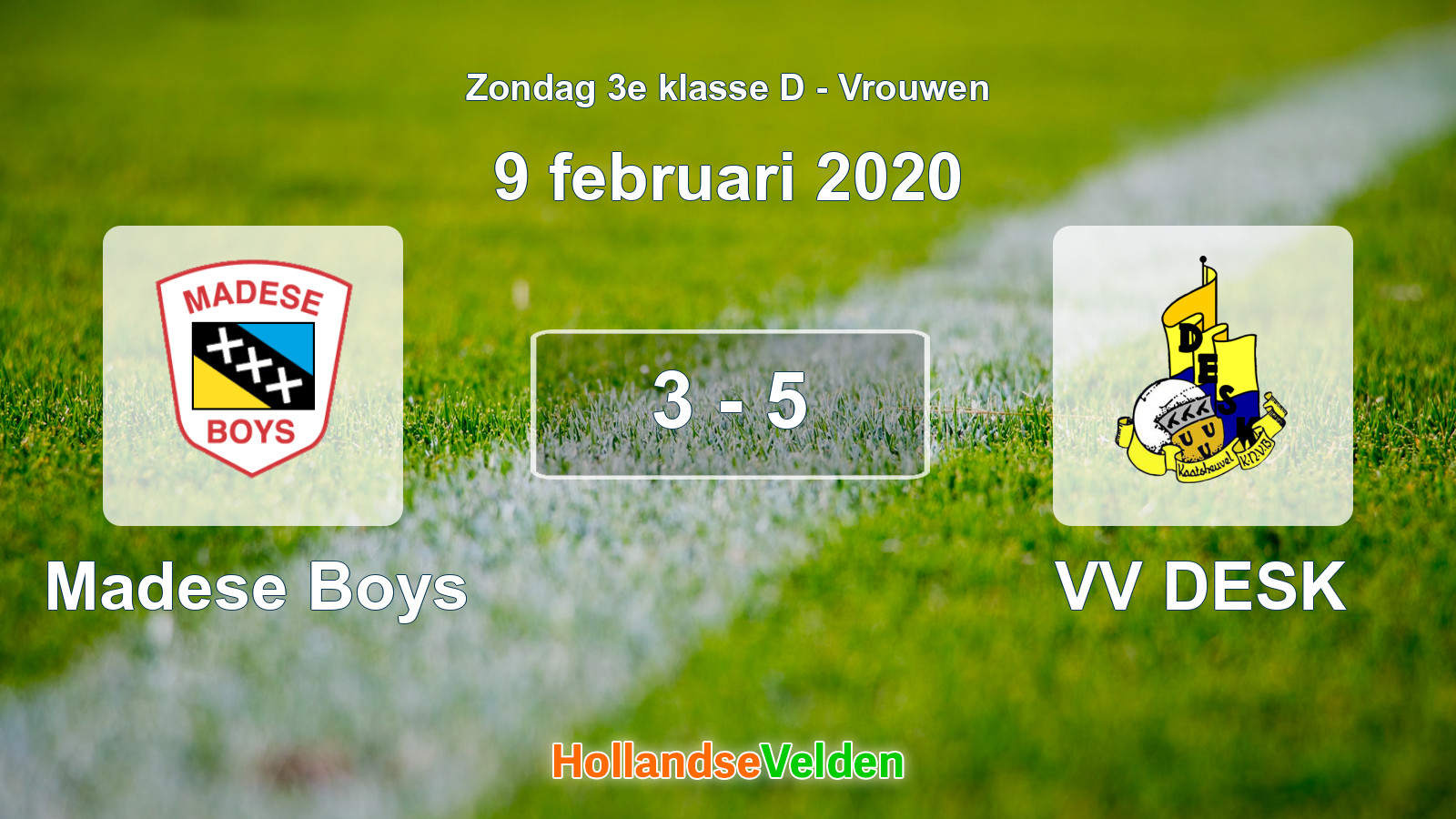 Gespeelde wedstrijd: Madese Boys - VV DESK 3 - 5 (9 februari 2020)