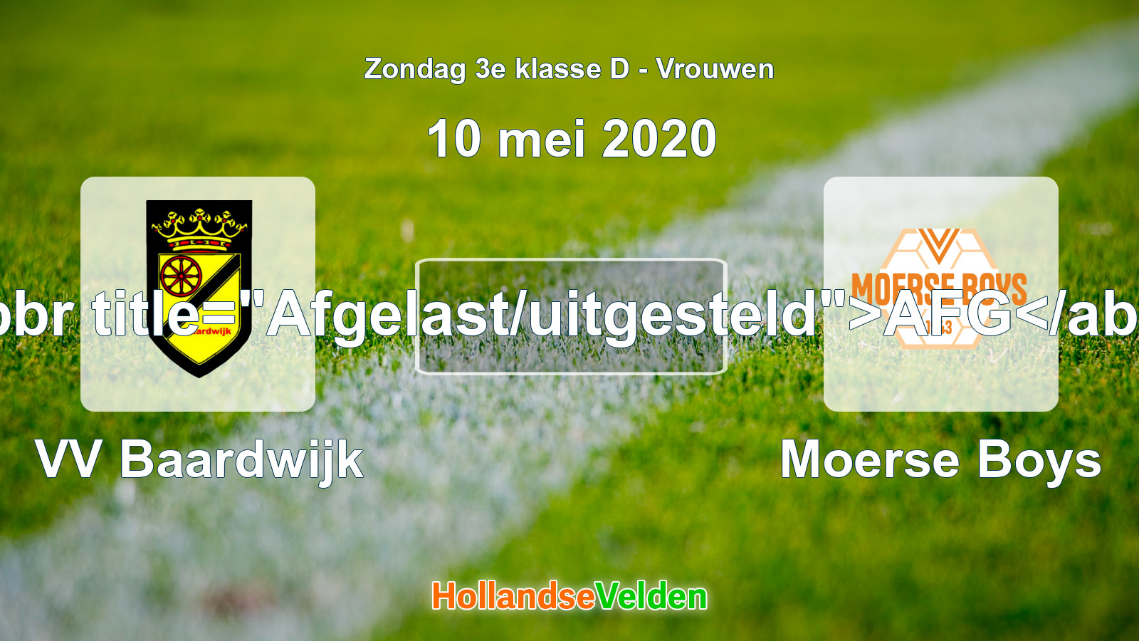 Geplande wedstrijd: VV Baardwijk - Moerse Boys (10 mei 2020)