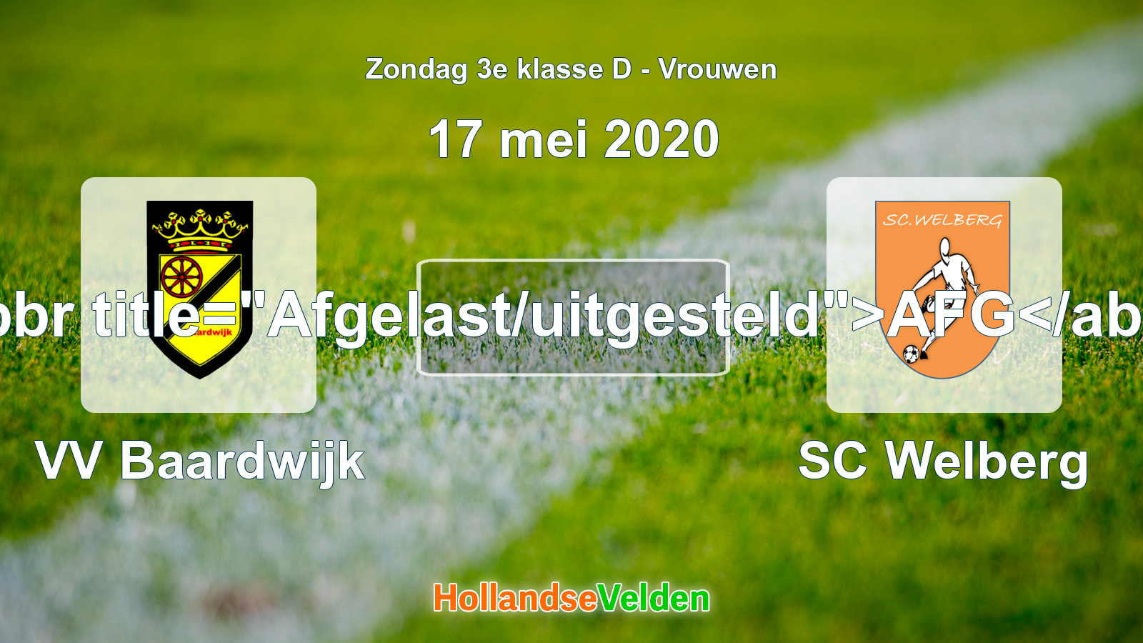 Geplande wedstrijd: VV Baardwijk - SC Welberg (17 mei 2020)