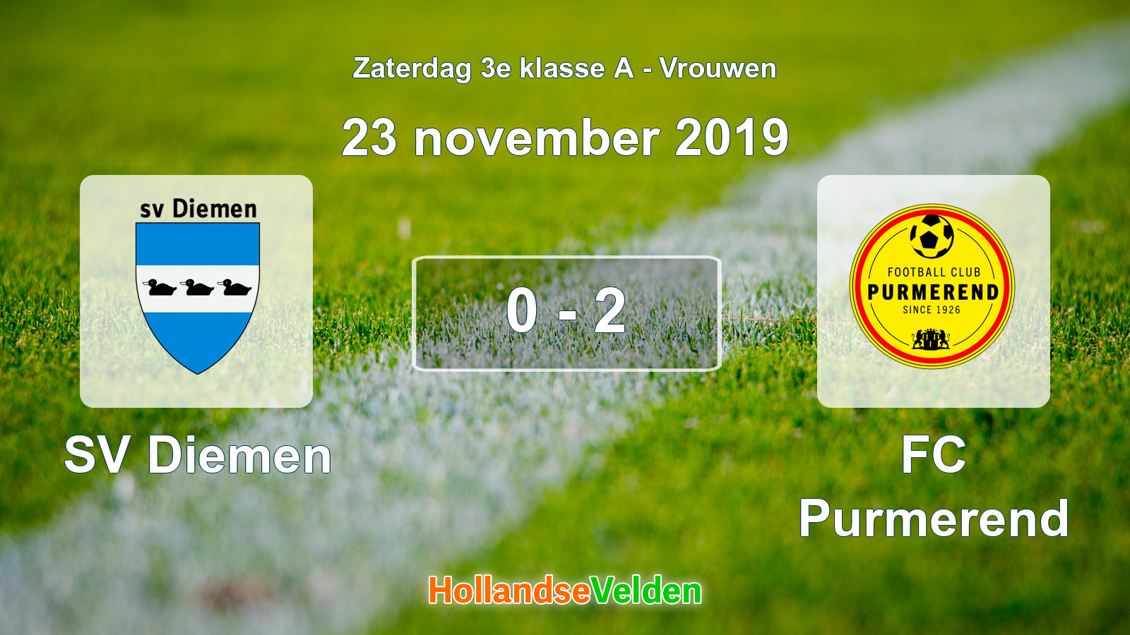 Gespeelde wedstrijd: SV Diemen - FC Purmerend 0 - 2 (23 november 2019)
