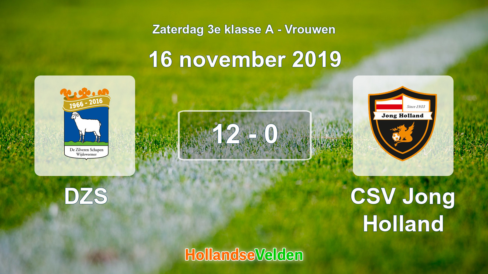Gespeelde wedstrijd: DZS - CSV Jong Holland 12 - 0 (16 november 2019)