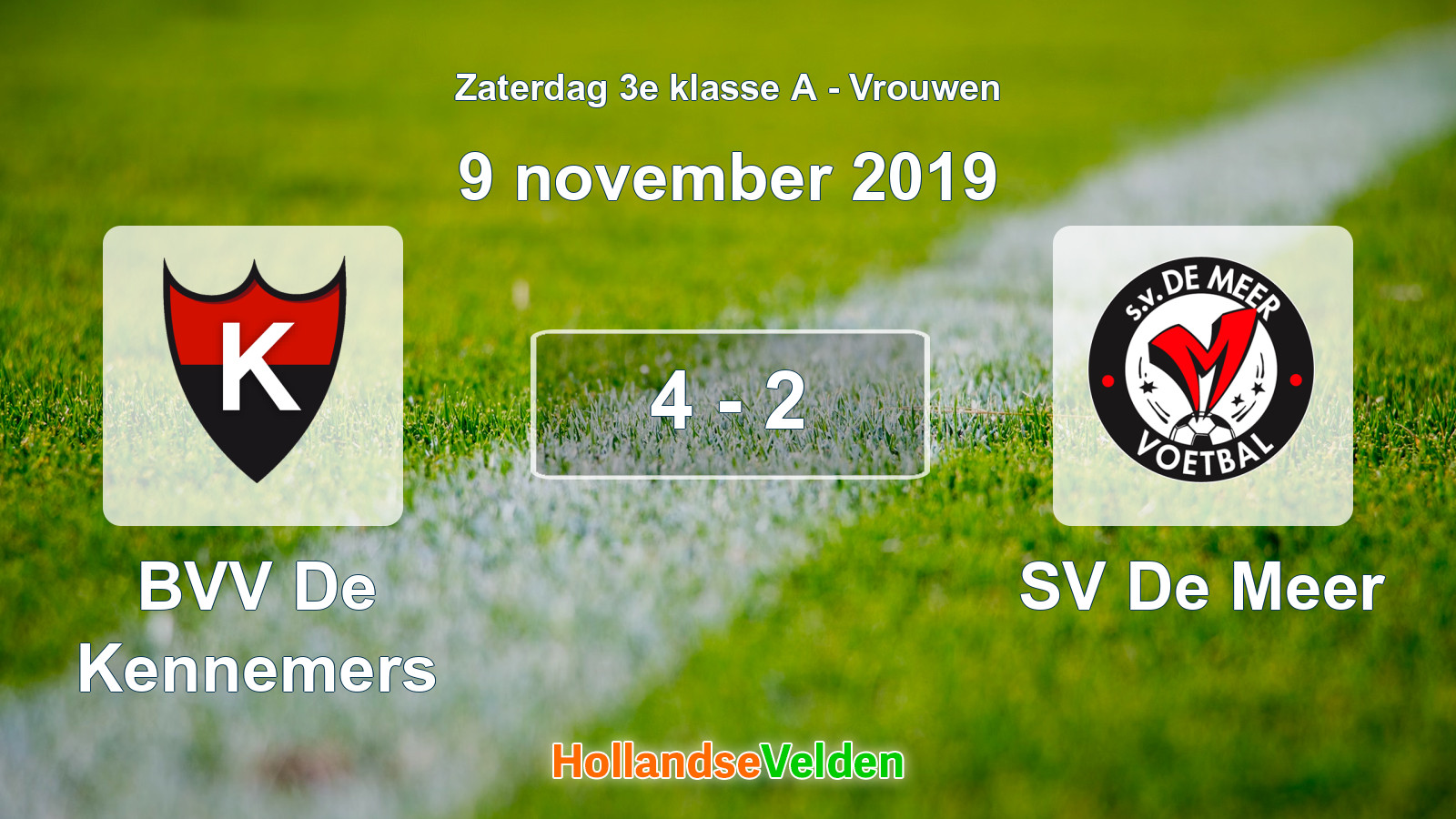 Gespeelde wedstrijd: BVV De Kennemers - SV De Meer 4 - 2 (9 november 2019)