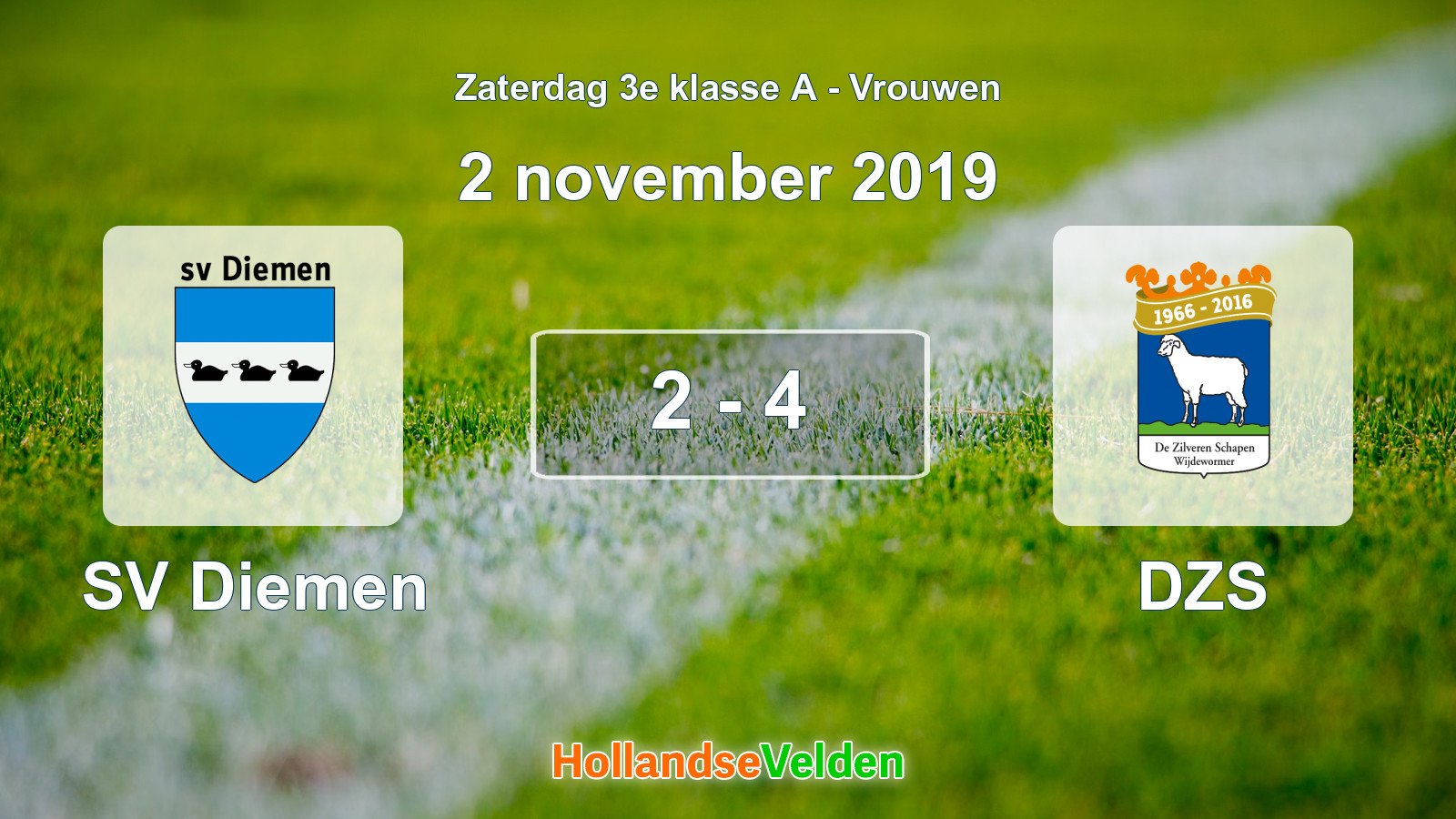 Gespeelde wedstrijd: SV Diemen - DZS 2 - 4 (2 november 2019)