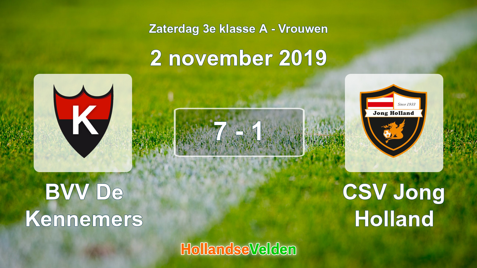 Gespeelde wedstrijd: BVV De Kennemers - CSV Jong Holland 7 - 1 (2 november 2019)