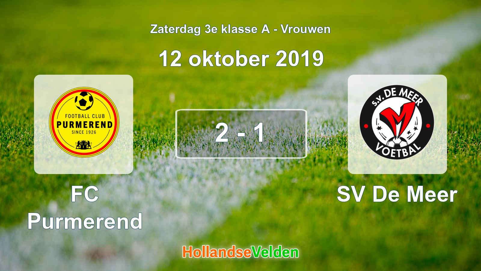 Gespeelde wedstrijd: FC Purmerend - SV De Meer 2 - 1 (12 oktober 2019)