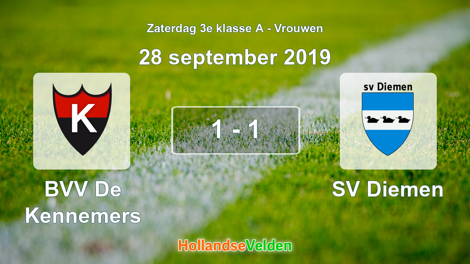 Gespeelde wedstrijd: BVV De Kennemers - SV Diemen 1 - 1 (28 september 2019)