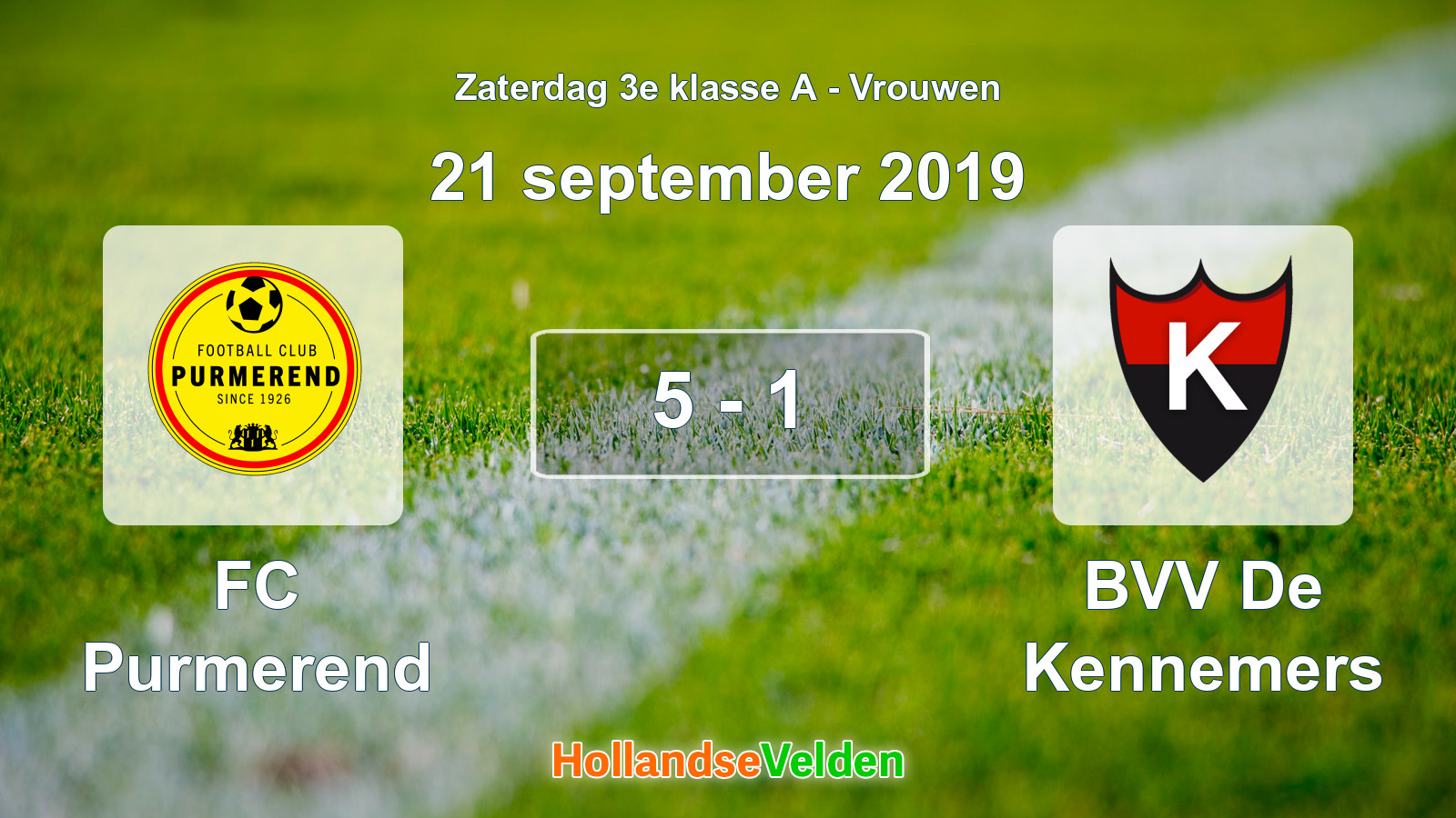Gespeelde wedstrijd: FC Purmerend - BVV De Kennemers 5 - 1 (21 september 2019)