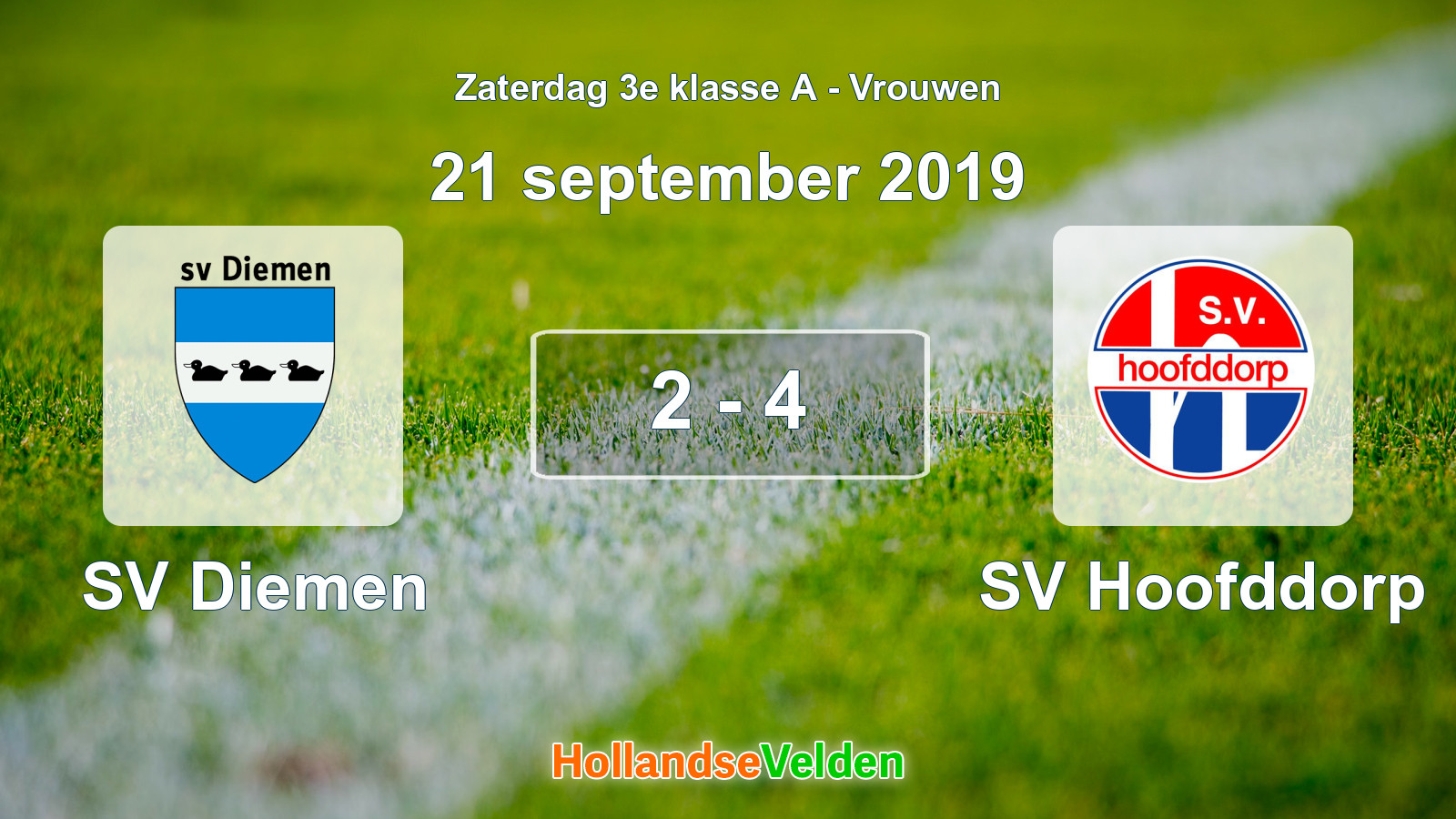 Gespeelde wedstrijd: SV Diemen - SV Hoofddorp 2 - 4 (21 september 2019)
