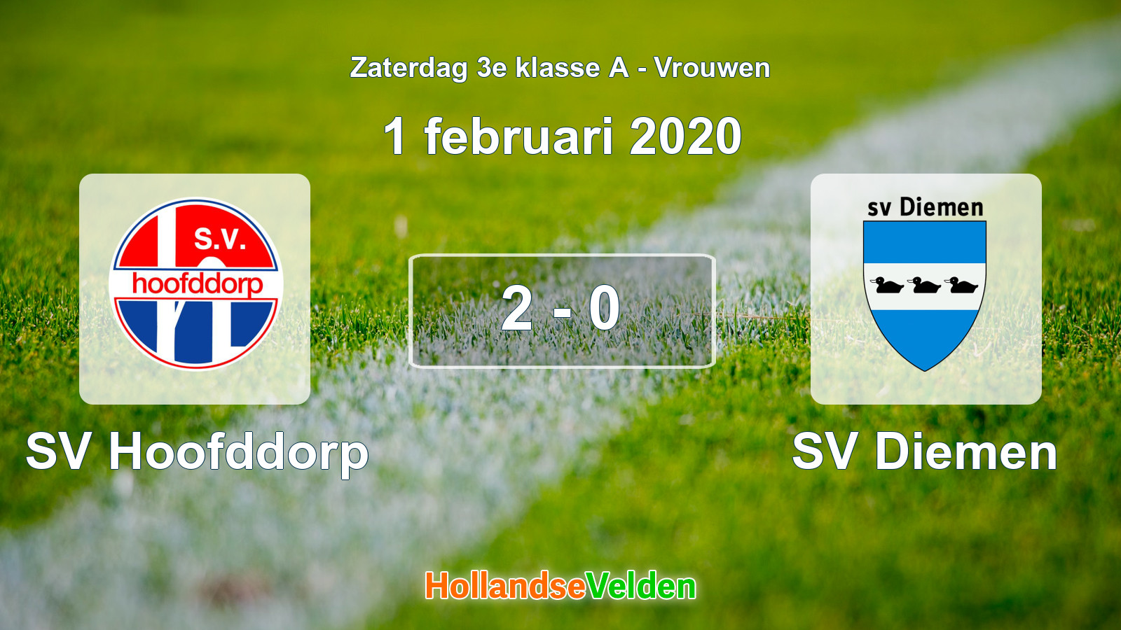 Gespeelde wedstrijd: SV Hoofddorp - SV Diemen 2 - 0 (1 februari 2020)