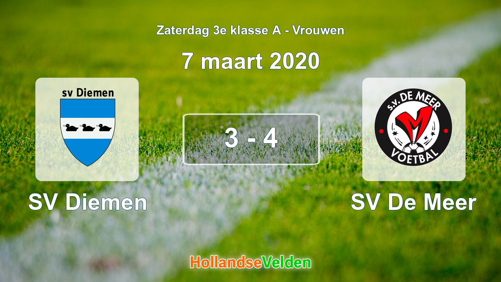 Gespeelde wedstrijd: SV Diemen - SV De Meer 3 - 4 (7 maart 2020)