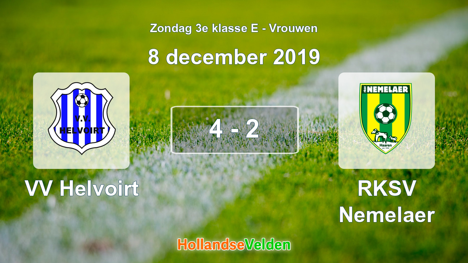 Gespeelde wedstrijd: VV Helvoirt - RKSV Nemelaer 4 - 2 (8 december 2019)