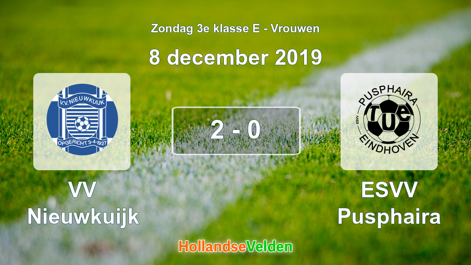 Gespeelde wedstrijd: VV Nieuwkuijk - ESVV Pusphaira 2 - 0 (8 december 2019)