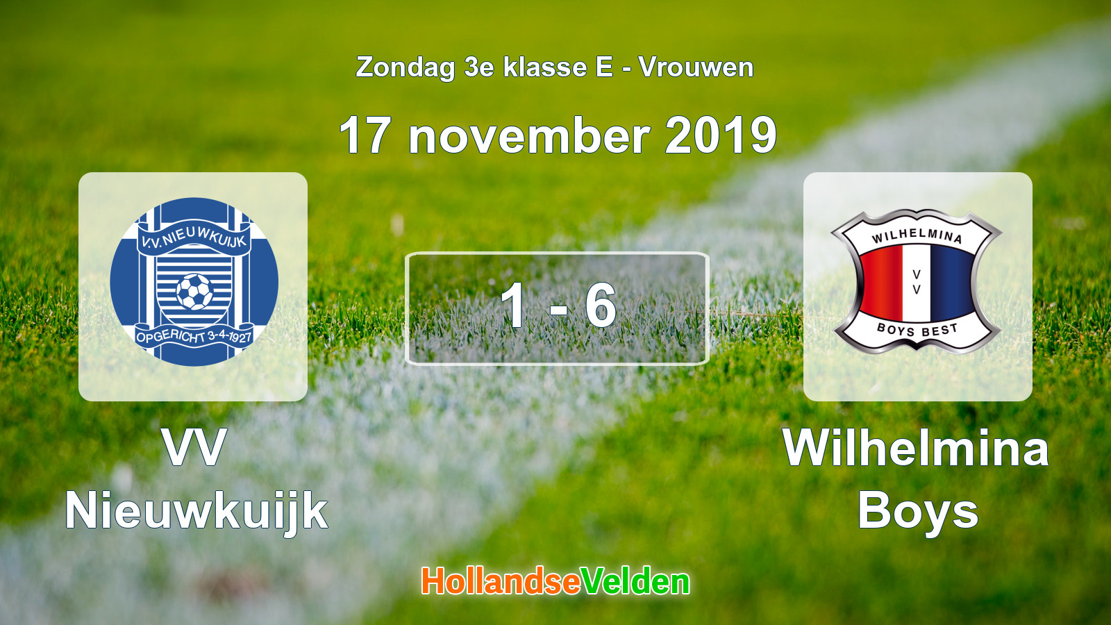 Gespeelde wedstrijd: VV Nieuwkuijk - Wilhelmina Boys 1 - 6 (17 november 2019)