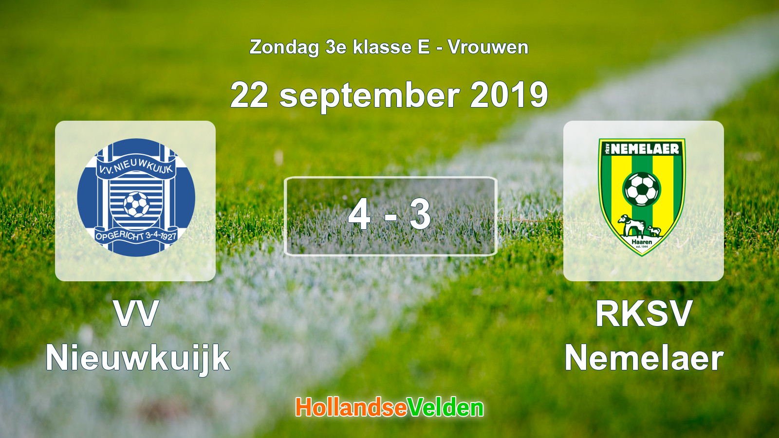 Gespeelde wedstrijd: VV Nieuwkuijk - RKSV Nemelaer 4 - 3 (22 september 2019)