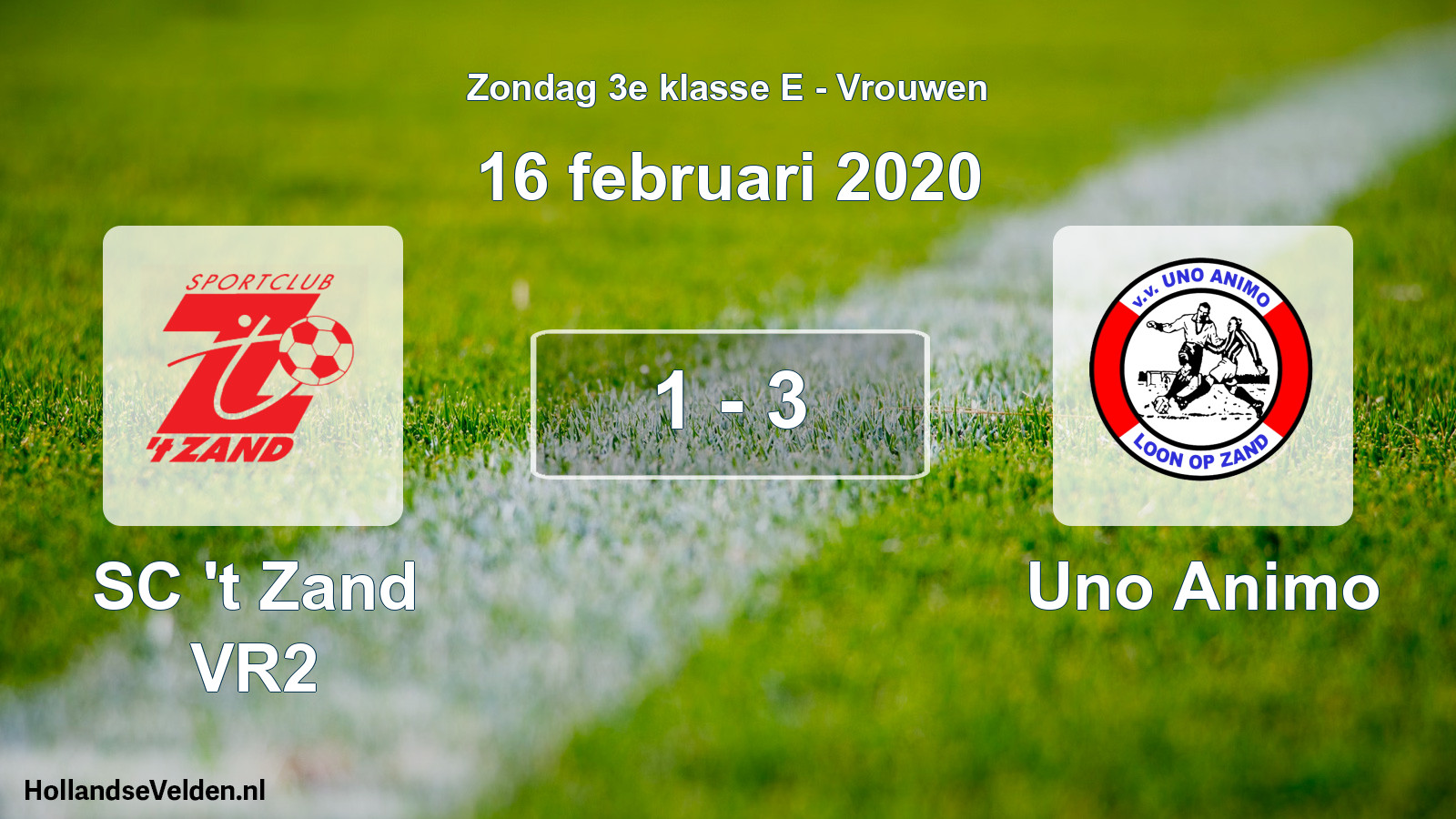 Gespeelde wedstrijd: SC 't Zand VR2 - Uno Animo 1 - 3 (16 februari 2020)