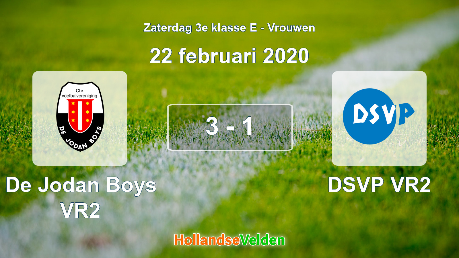 Gespeelde wedstrijd: De Jodan Boys VR2 - DSVP VR2 3 - 1 (22 februari 2020)