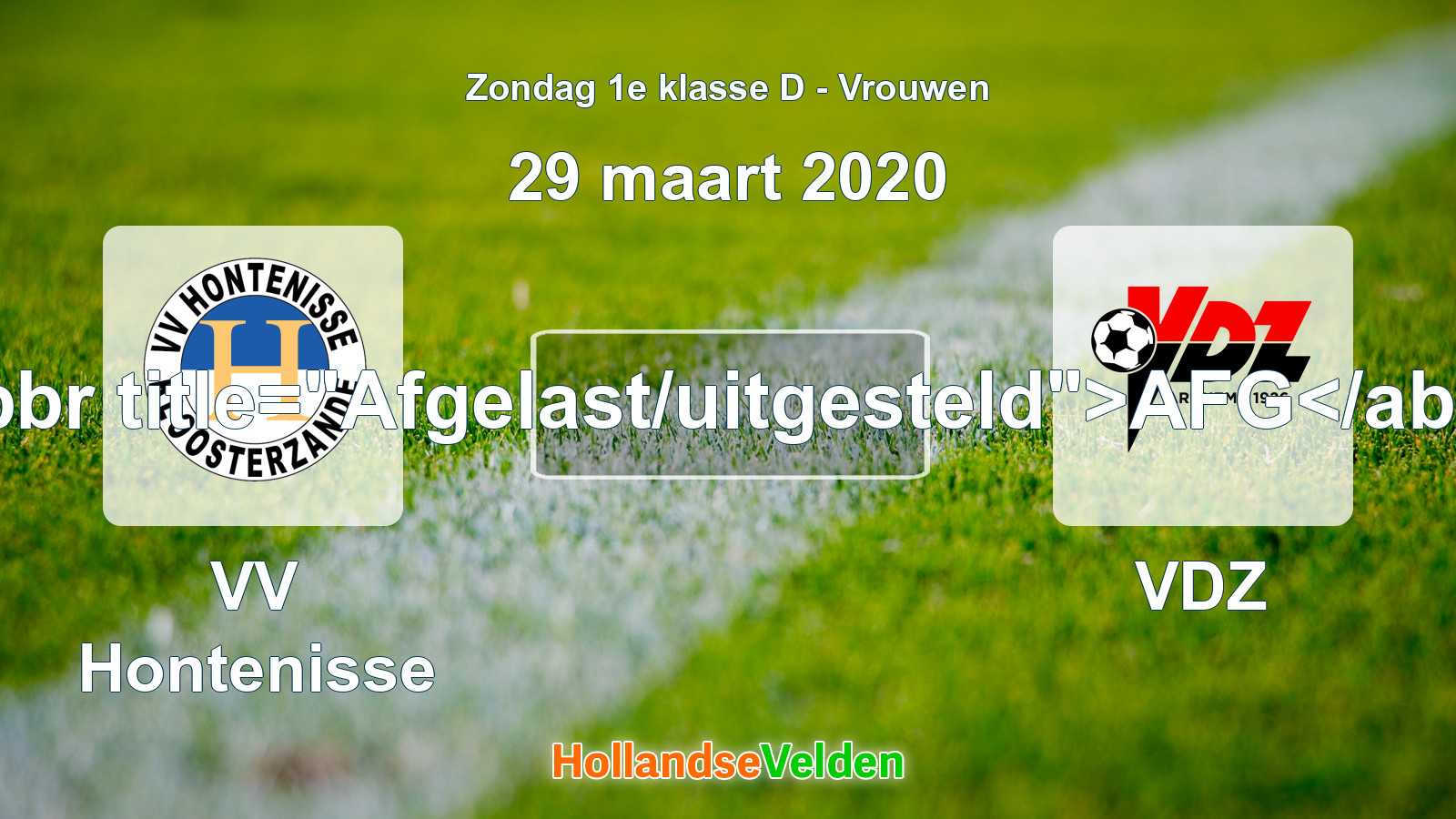 Geplande wedstrijd: VV Hontenisse - VDZ (29 maart 2020)