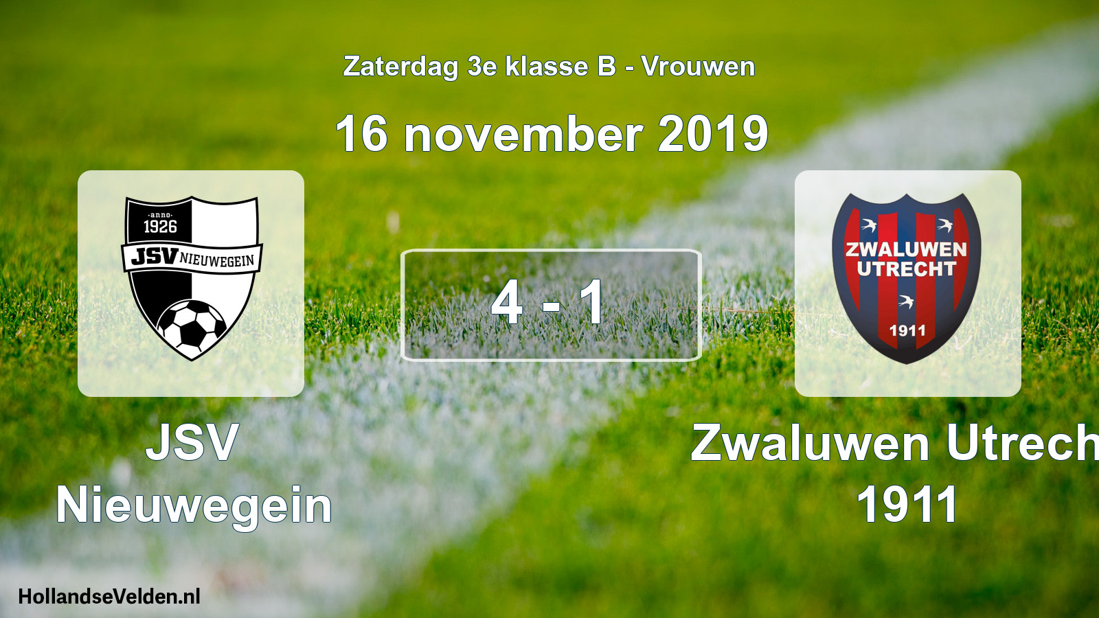 Gespeelde wedstrijd: JSV Nieuwegein - Zwaluwen Utrecht 1911 4 - 1 (16 november 2019)
