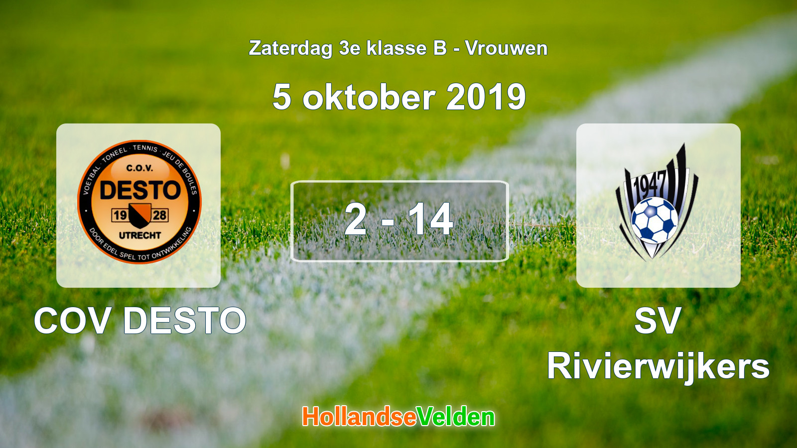 Gespeelde wedstrijd: COV DESTO - SV Rivierwijkers 2 - 14 (5 oktober 2019)