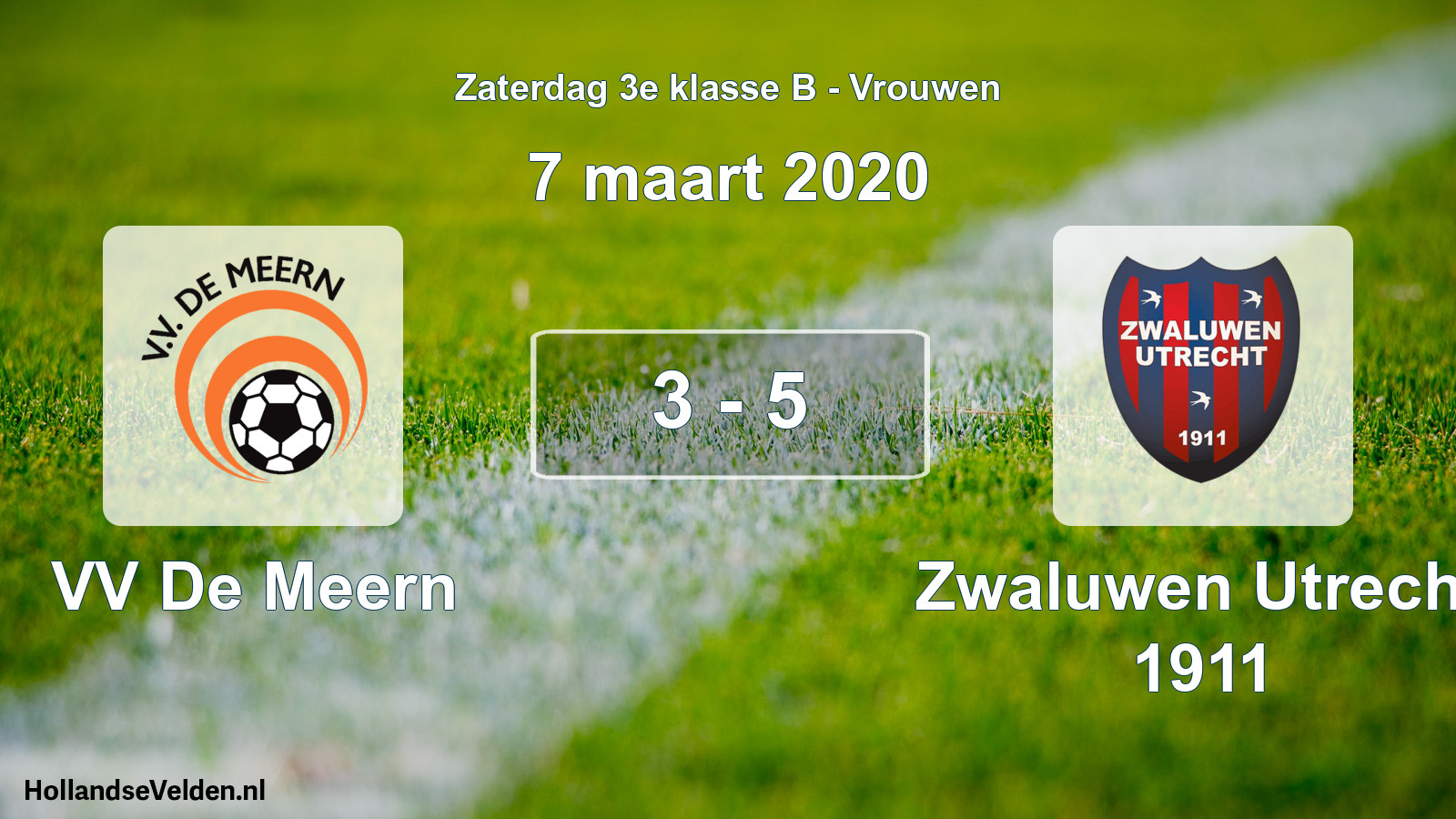 Gespeelde wedstrijd: VV De Meern - Zwaluwen Utrecht 1911 3 - 5 (7 maart 2020)