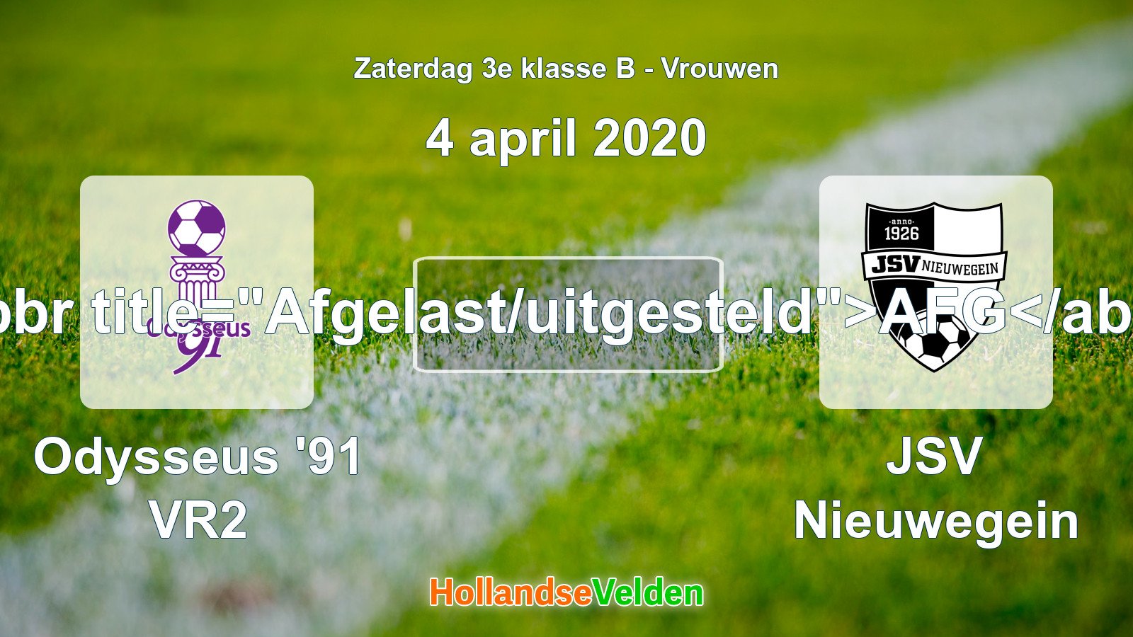 Geplande wedstrijd: Odysseus '91 VR2 - JSV Nieuwegein (4 april 2020)