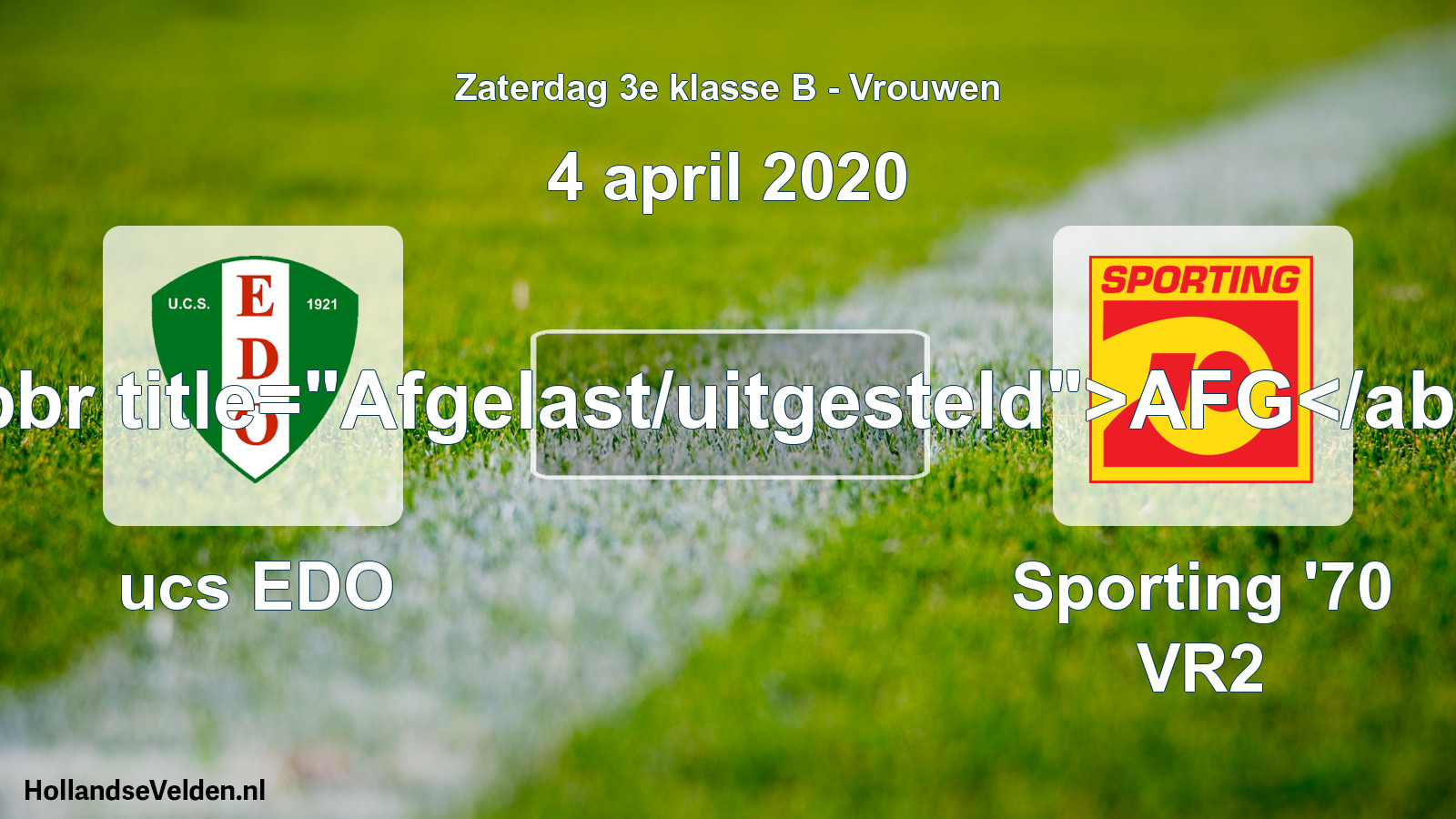 Geplande wedstrijd: ucs EDO - Sporting '70 VR2 (4 april 2020)