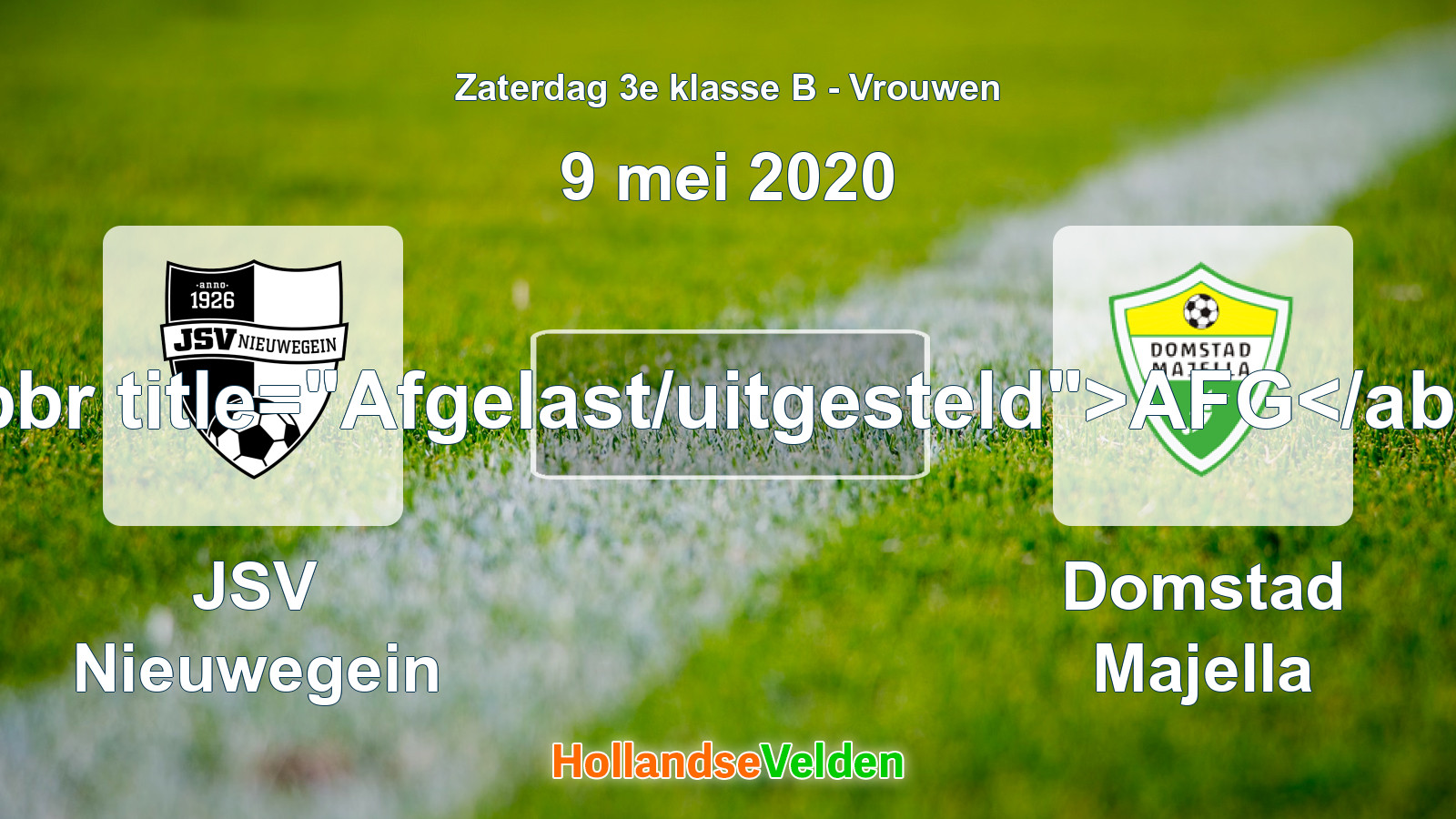 Geplande wedstrijd: JSV Nieuwegein - Domstad Majella (9 mei 2020)