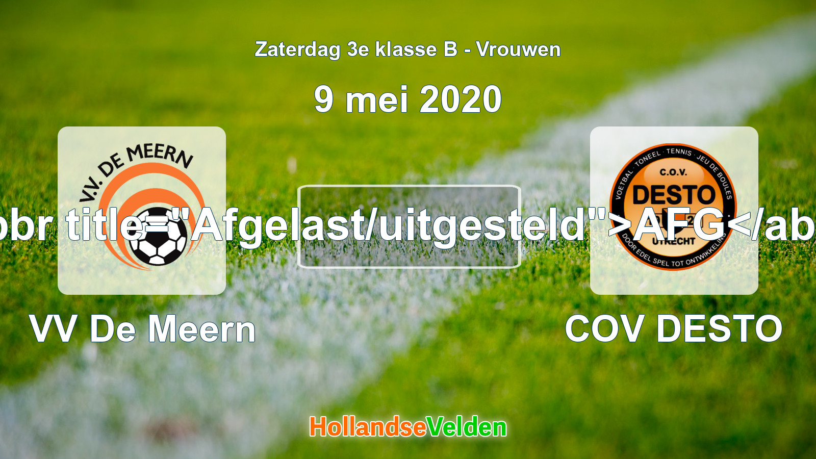 Geplande wedstrijd: VV De Meern - COV DESTO (9 mei 2020)