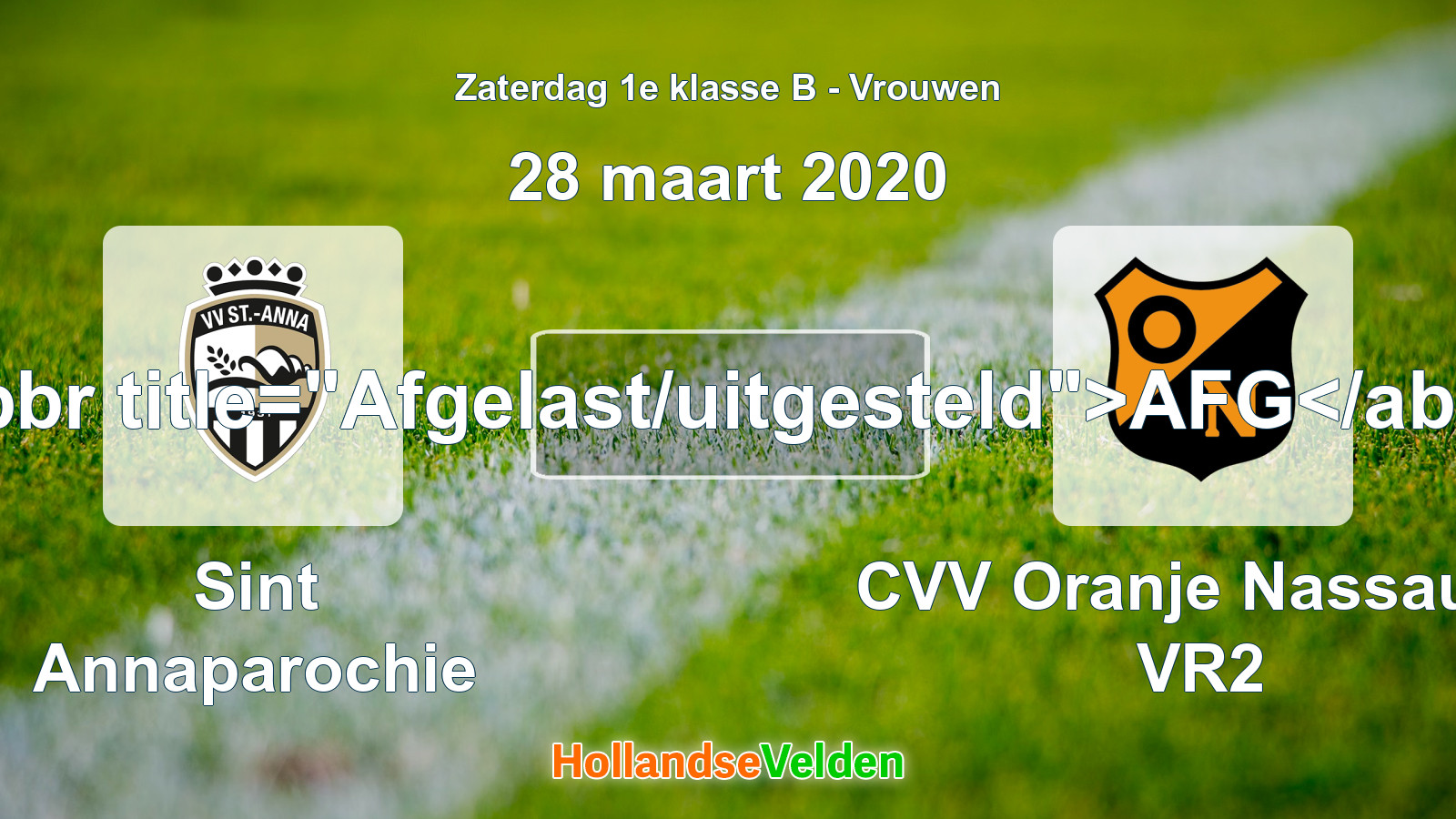 Geplande wedstrijd: Sint Annaparochie - CVV Oranje Nassau G VR2 (28 maart 2020)