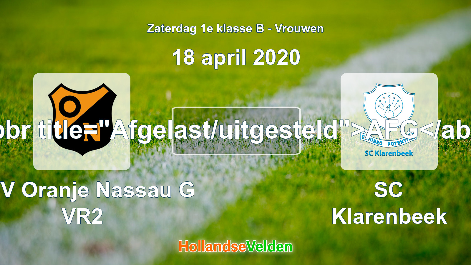 Geplande wedstrijd: CVV Oranje Nassau G VR2 - SC Klarenbeek (18 april 2020)