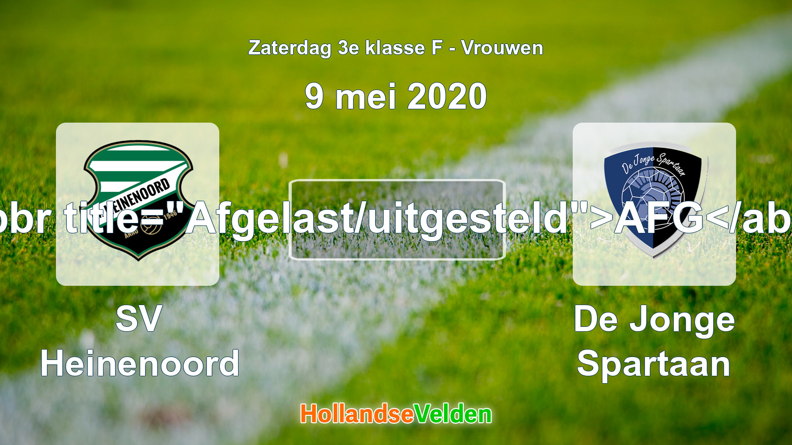 Geplande wedstrijd: SV Heinenoord - De Jonge Spartaan (9 mei 2020)