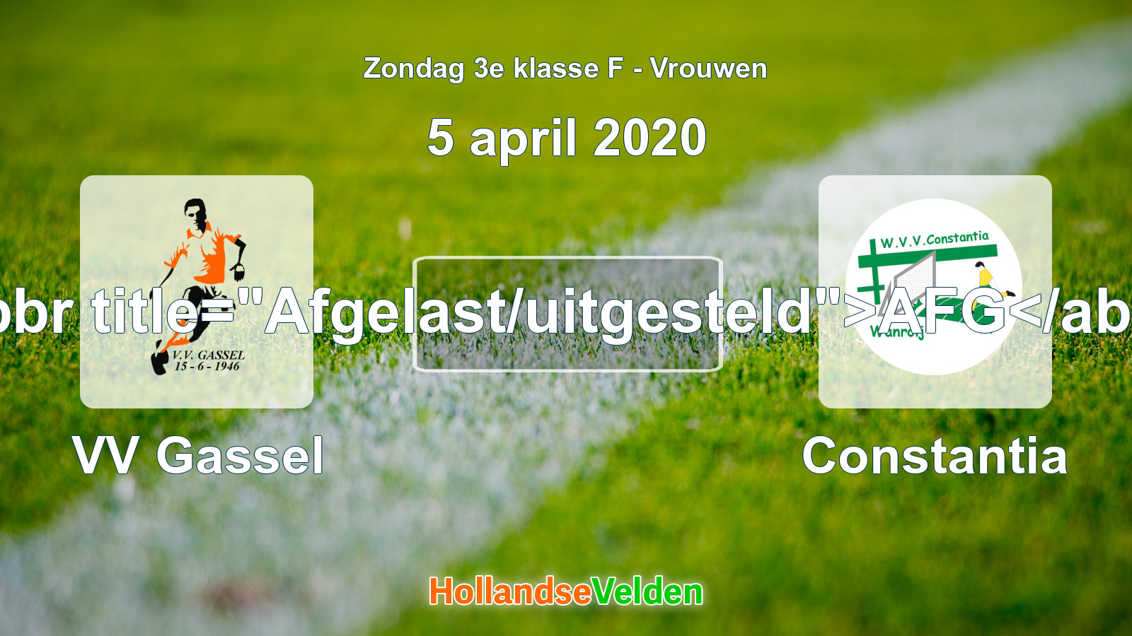 Geplande wedstrijd: VV Gassel - Constantia (5 april 2020)