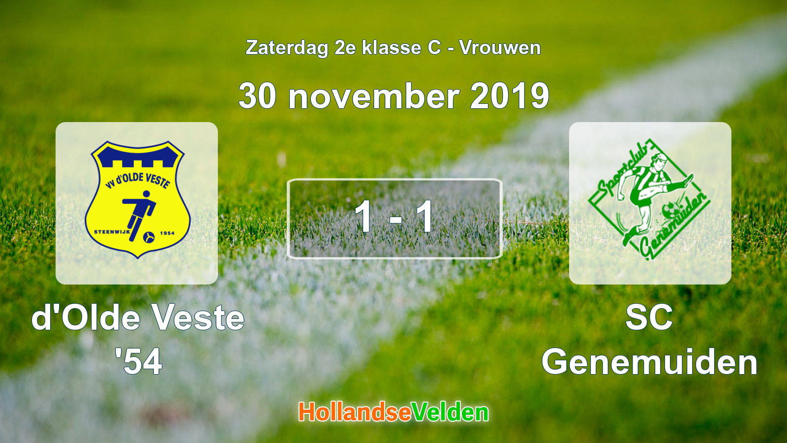 Gespeelde wedstrijd: d'Olde Veste '54 - SC Genemuiden 1 - 1 (30 november 2019)