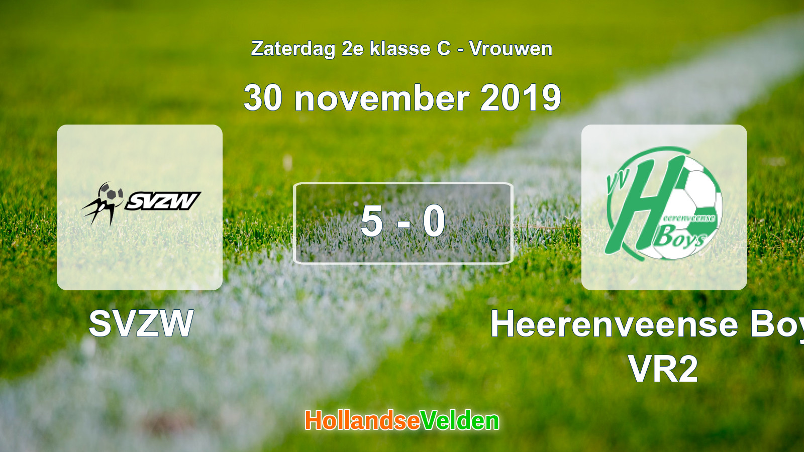 Gespeelde wedstrijd: SVZW - Heerenveense Boys VR2 5 - 0 (30 november 2019)