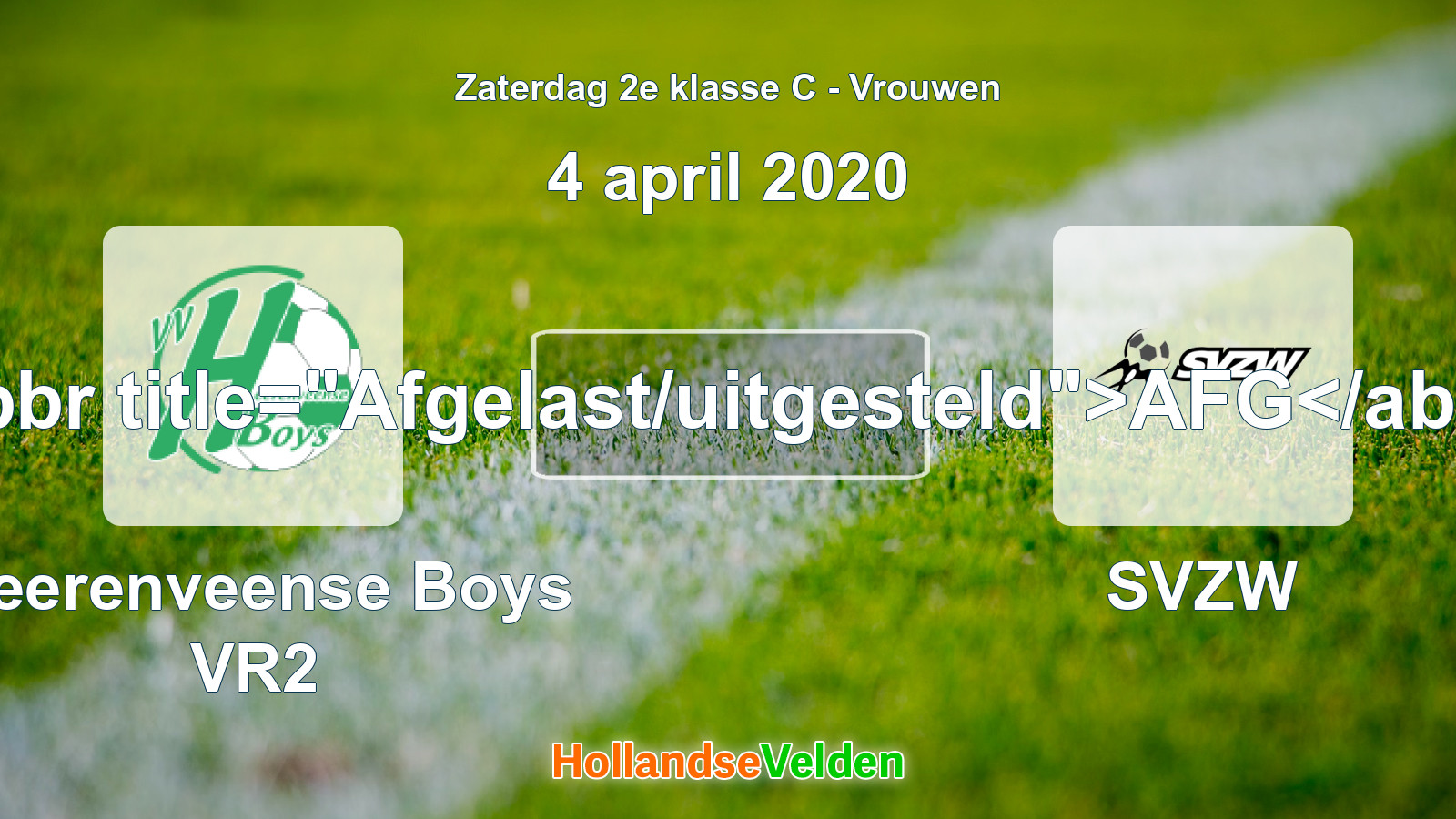 Geplande wedstrijd: Heerenveense Boys VR2 - SVZW (4 april 2020)