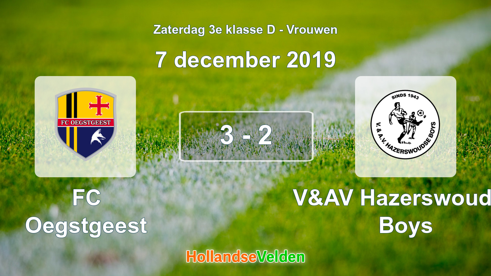 Gespeelde wedstrijd: FC Oegstgeest - V&AV Hazerswoudse Boys 3 - 2 (7 december 2019)